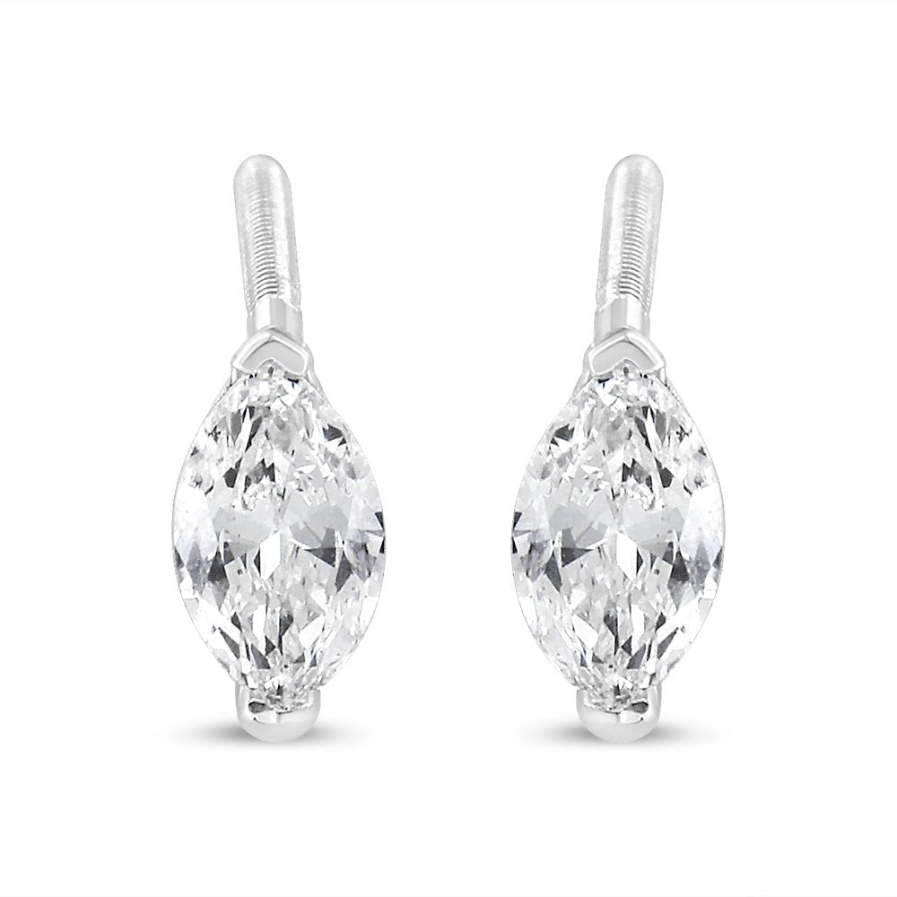 14K White Gold 1/2 Cttw 2 Prong Set Marquise Solitaire Lab Grown Diamond Stud Earrings (F-G Color, VS2-SI1 Clarity) - LinkagejewelrydesignLinkagejewelrydesign