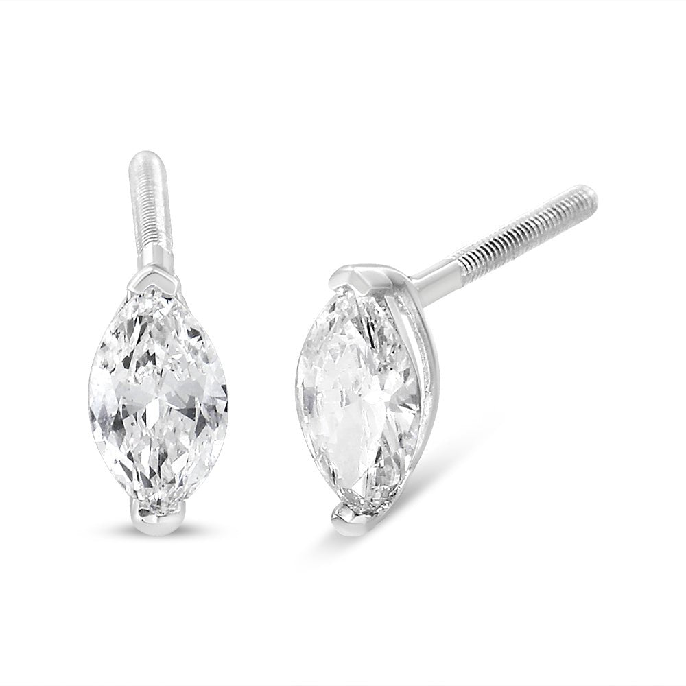 14K White Gold 1/2 Cttw 2 Prong Set Marquise Solitaire Lab Grown Diamond Stud Earrings (F-G Color, VS2-SI1 Clarity) - LinkagejewelrydesignLinkagejewelrydesign