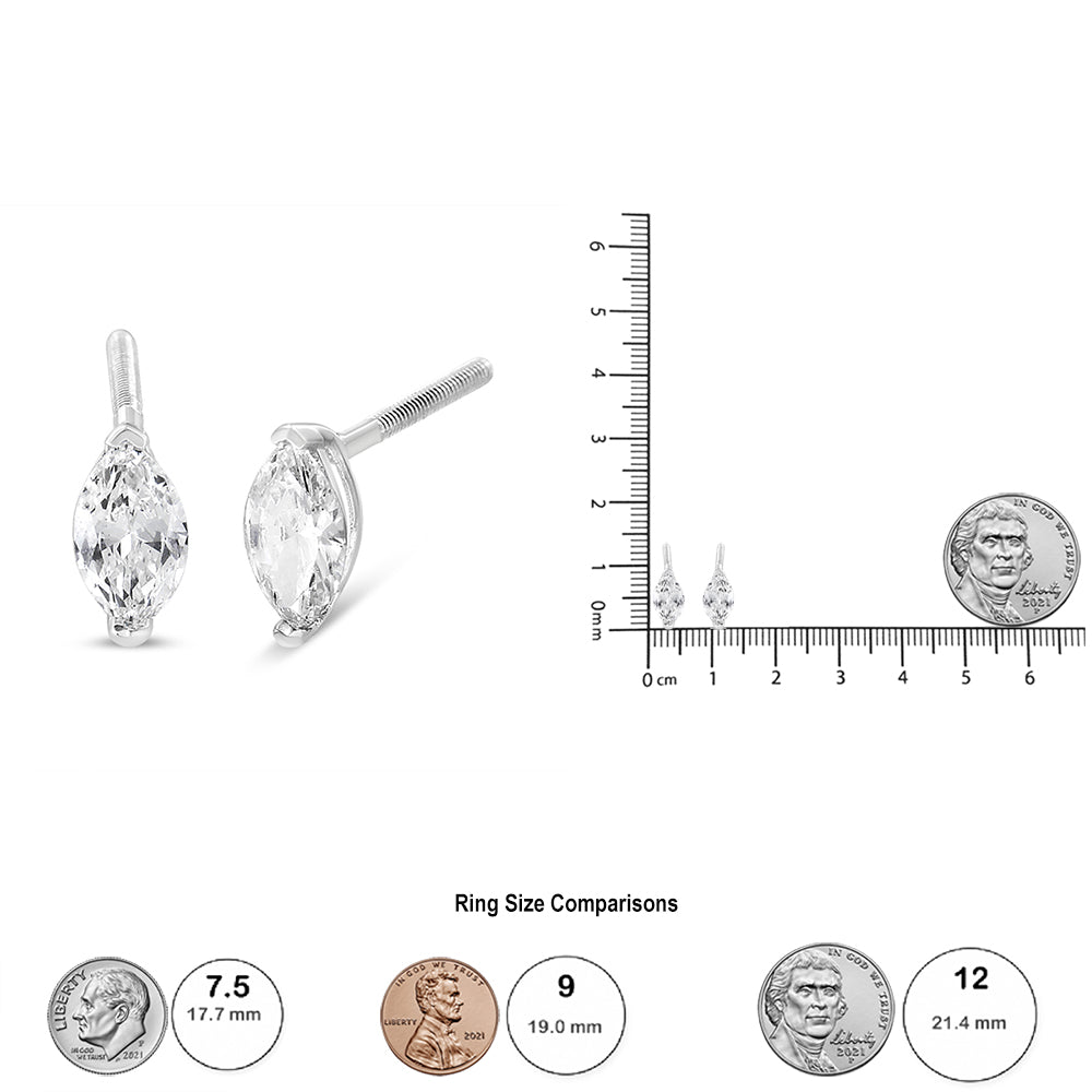 14K White Gold 1/2 Cttw 2 Prong Set Marquise Solitaire Lab Grown Diamond Stud Earrings (F-G Color, VS2-SI1 Clarity) - LinkagejewelrydesignLinkagejewelrydesign