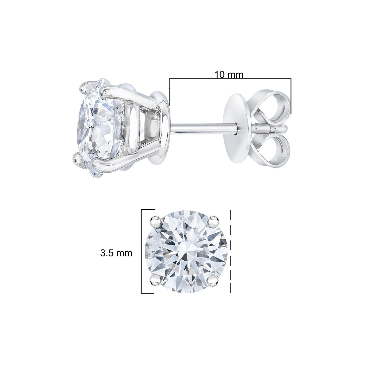14K White Gold 1/2 Cttw 4-Prong Set Brilliant Round-Cut Solitaire Lab Grown Diamond Push Back Stud Earrings (E-F Color, VVS2-VS1 Clarity) - LinkagejewelrydesignLinkagejewelrydesign