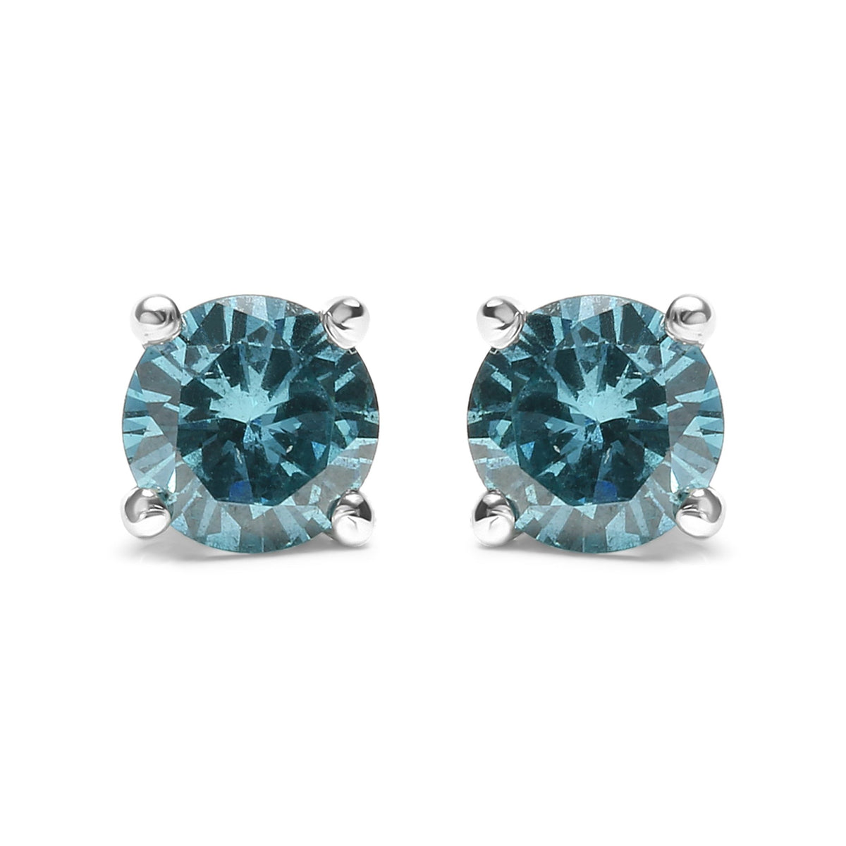14K White Gold 1/2 Cttw Aqua Blue Diamond Screw-Back 4-Prong Classic Stud Earrings (Color Treated, I2-I3) - LinkagejewelrydesignLinkagejewelrydesign