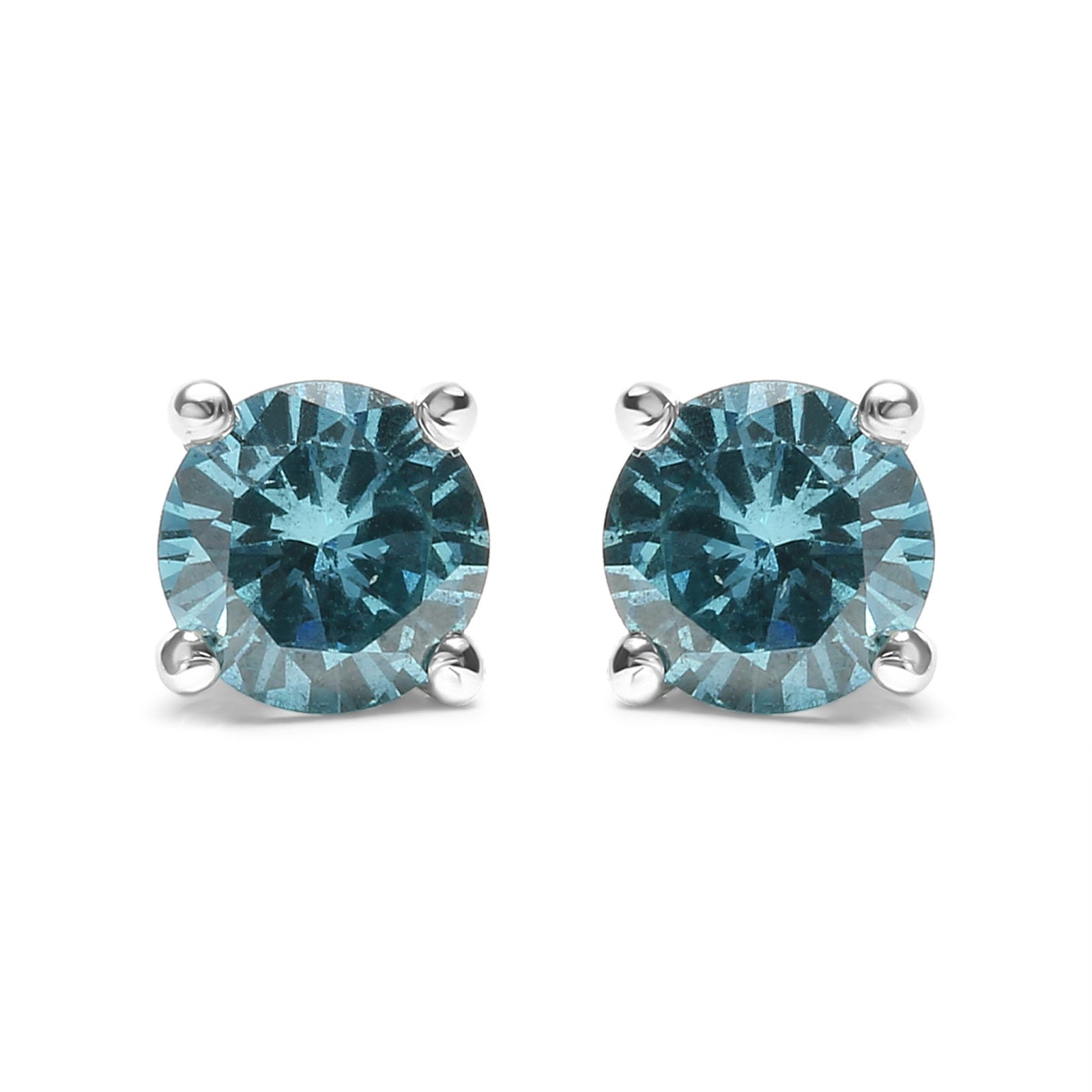 14K White Gold 1/2 Cttw Aqua Blue Diamond Screw-Back 4-Prong Classic Stud Earrings (Color Treated, I2-I3) - LinkagejewelrydesignLinkagejewelrydesign