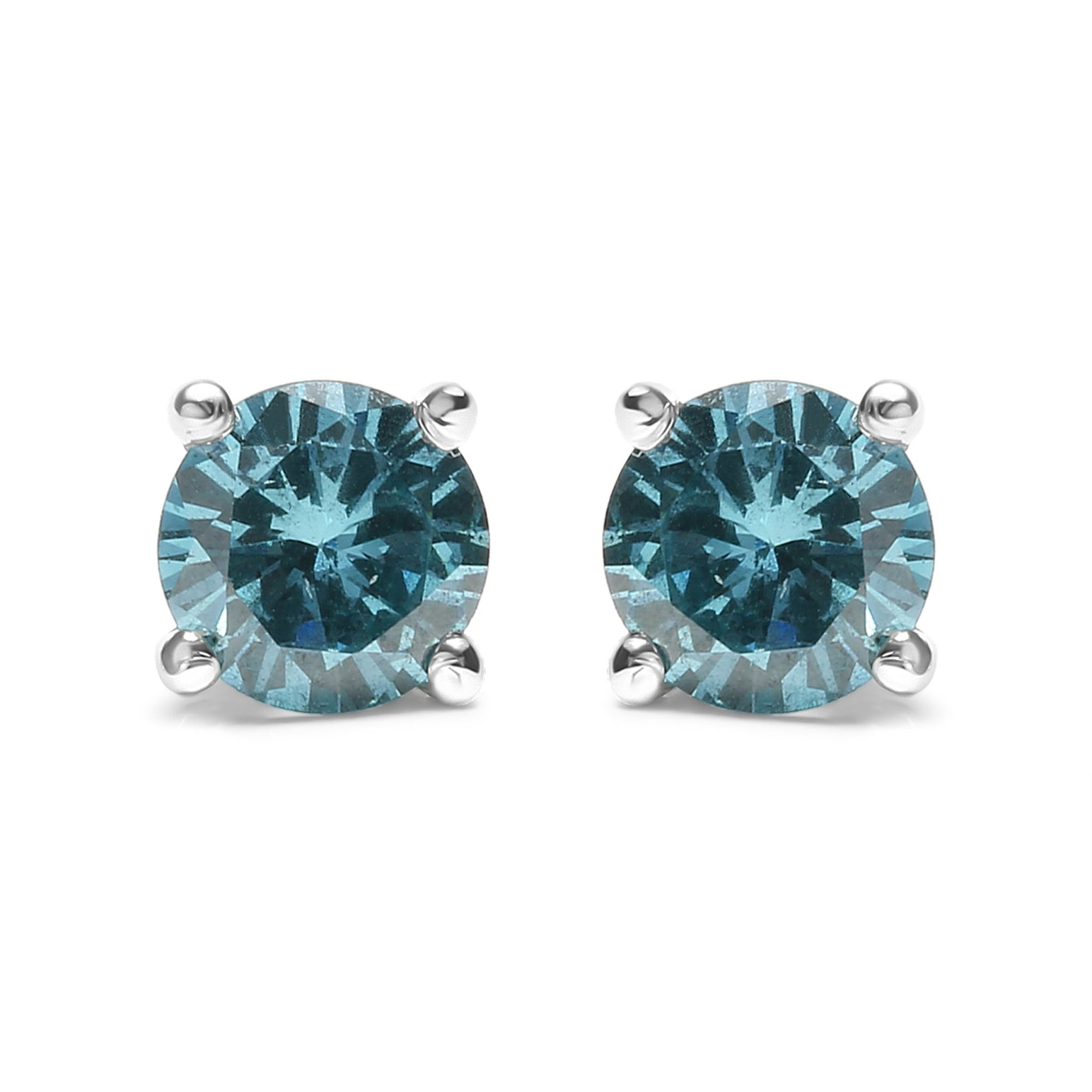 14K White Gold 1/2 Cttw Aqua Blue Diamond Screw-Back 4-Prong Classic Stud Earrings (Color Treated, I2-I3) - LinkagejewelrydesignLinkagejewelrydesign