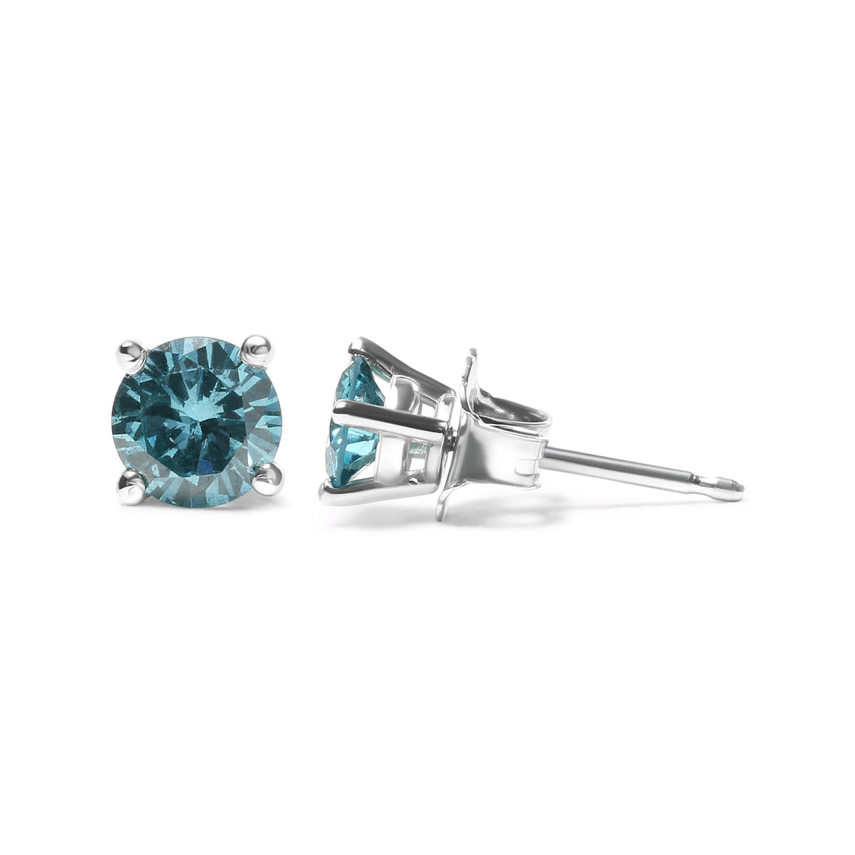 14K White Gold 1/2 Cttw Aqua Blue Diamond Screw-Back 4-Prong Classic Stud Earrings (Color Treated, I2-I3) - LinkagejewelrydesignLinkagejewelrydesign