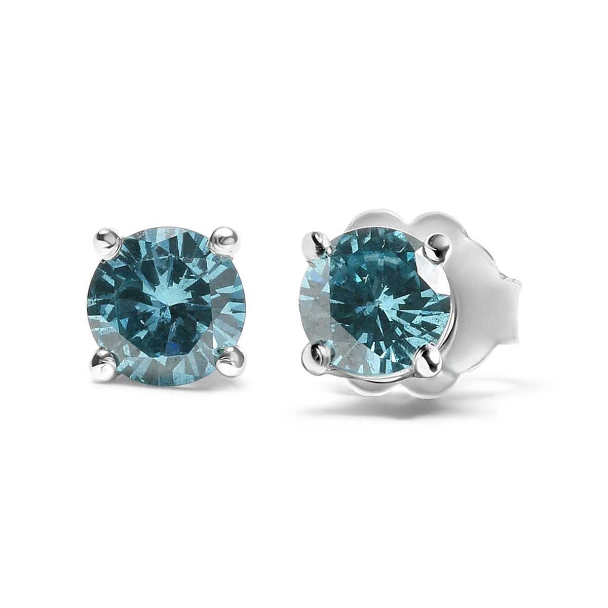 14K White Gold 1/2 Cttw Aqua Blue Diamond Screw-Back 4-Prong Classic Stud Earrings (Color Treated, I2-I3) - LinkagejewelrydesignLinkagejewelrydesign