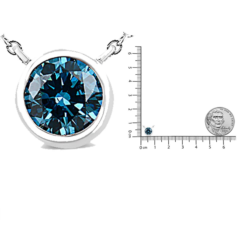 14K White Gold 1/2 Cttw Blue Lab Grown Diamond Modern Bezel-Set Solitaire 16&quot;-18&quot; Pendant Necklace (Blue Color, VS2-SI1 Clarity) - LinkagejewelrydesignLinkagejewelrydesign
