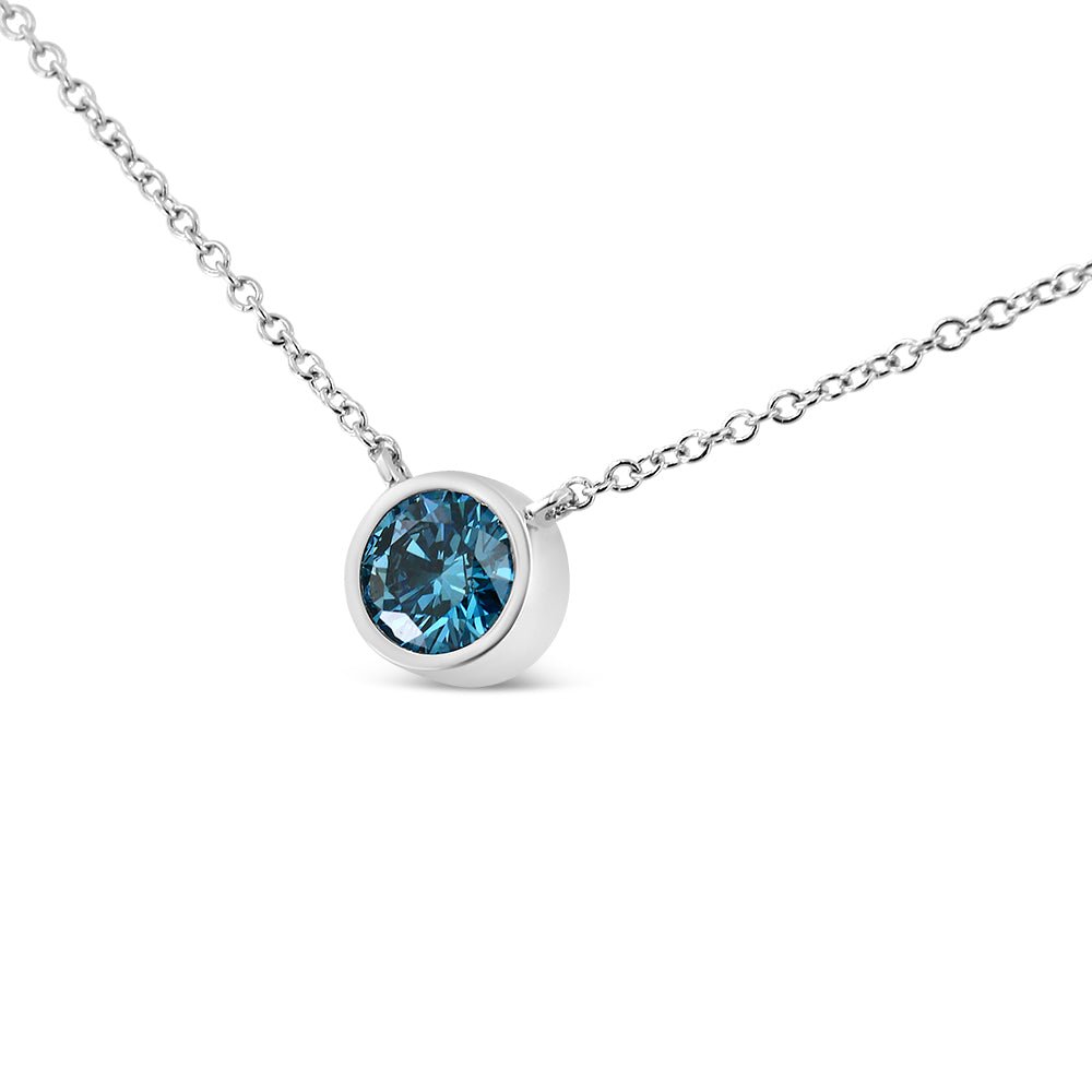 14K White Gold 1/2 Cttw Blue Lab Grown Diamond Modern Bezel-Set Solitaire 16&quot;-18&quot; Pendant Necklace (Blue Color, VS2-SI1 Clarity) - LinkagejewelrydesignLinkagejewelrydesign