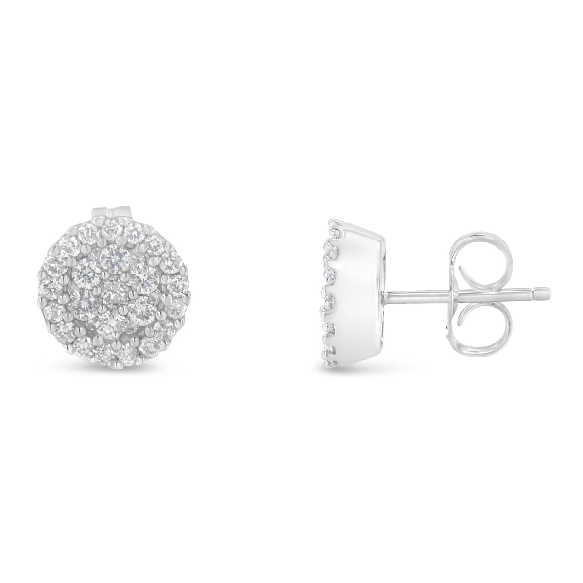 14K White Gold 1/2 Cttw Brilliant-Cut Diamond Halo-Style Cluster Round Button Stud Earrings (H-I Color, I1-I2 Clarity) - LinkagejewelrydesignLinkagejewelrydesign