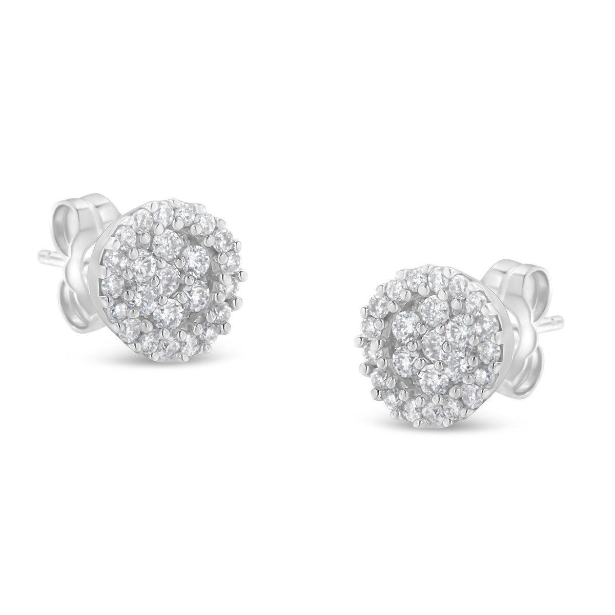 14K White Gold 1/2 Cttw Brilliant-Cut Diamond Halo-Style Cluster Round Button Stud Earrings (H-I Color, I1-I2 Clarity) - LinkagejewelrydesignLinkagejewelrydesign