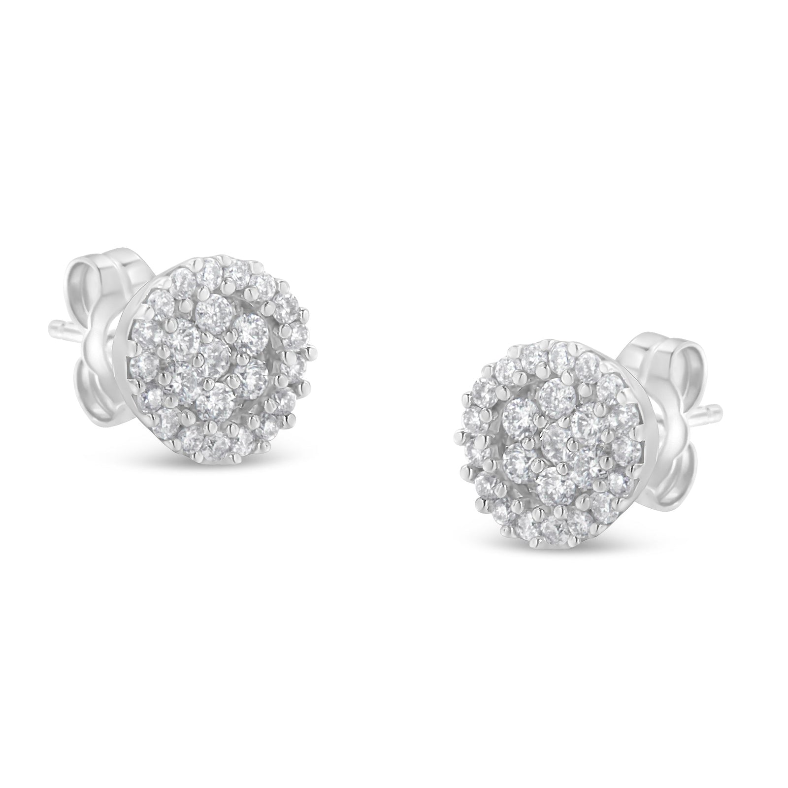 14K White Gold 1/2 Cttw Brilliant-Cut Diamond Halo-Style Cluster Round Button Stud Earrings (H-I Color, I1-I2 Clarity) - LinkagejewelrydesignLinkagejewelrydesign