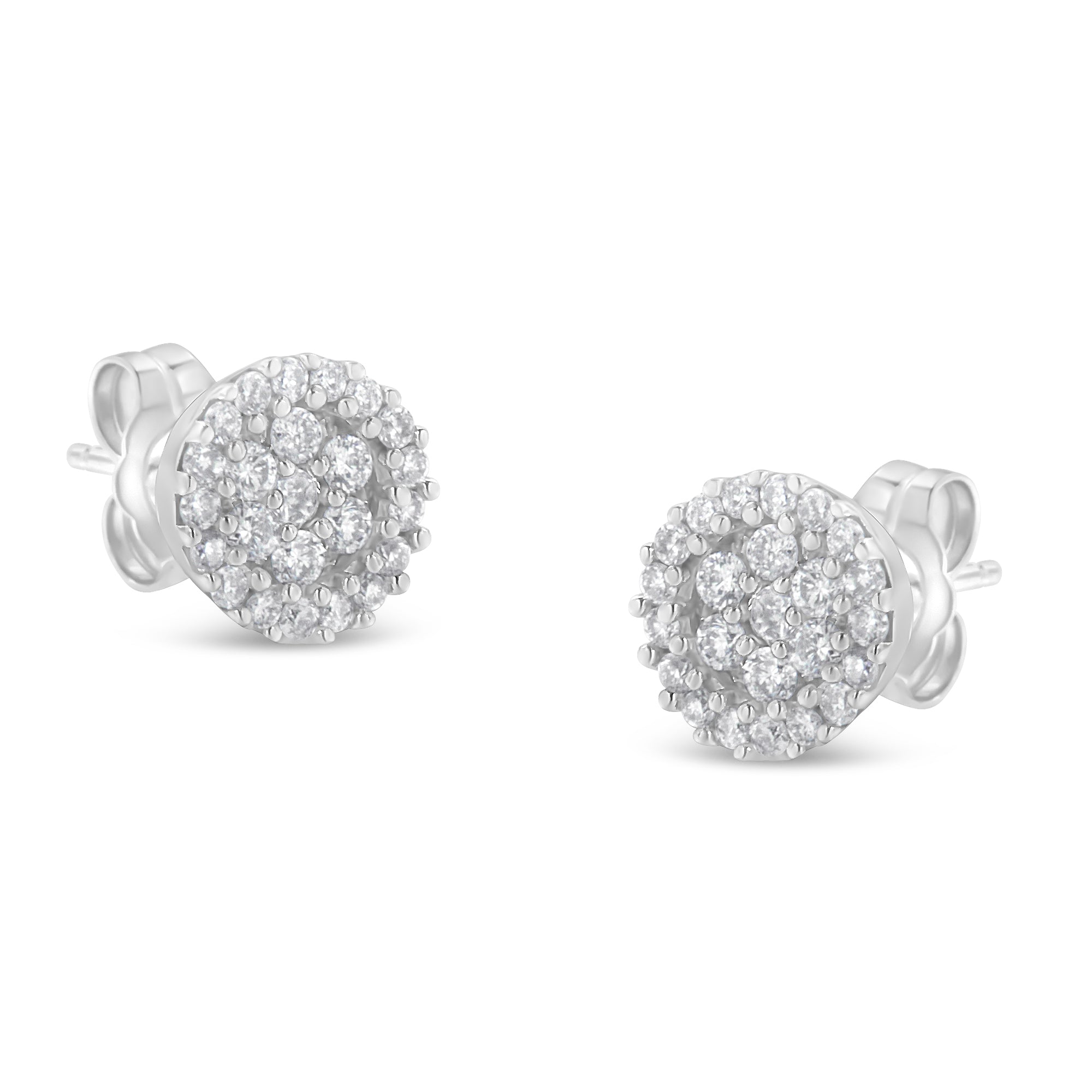 14K White Gold 1/2 Cttw Brilliant-Cut Diamond Halo-Style Cluster Round Button Stud Earrings (H-I Color, I1-I2 Clarity) - LinkagejewelrydesignLinkagejewelrydesign
