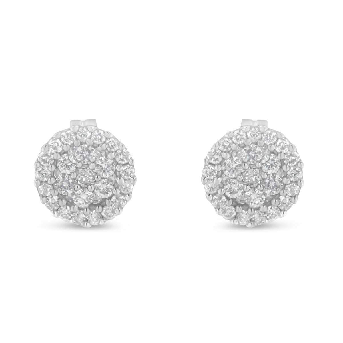 14K White Gold 1/2 Cttw Brilliant-Cut Diamond Halo-Style Cluster Round Button Stud Earrings (H-I Color, I1-I2 Clarity) - LinkagejewelrydesignLinkagejewelrydesign