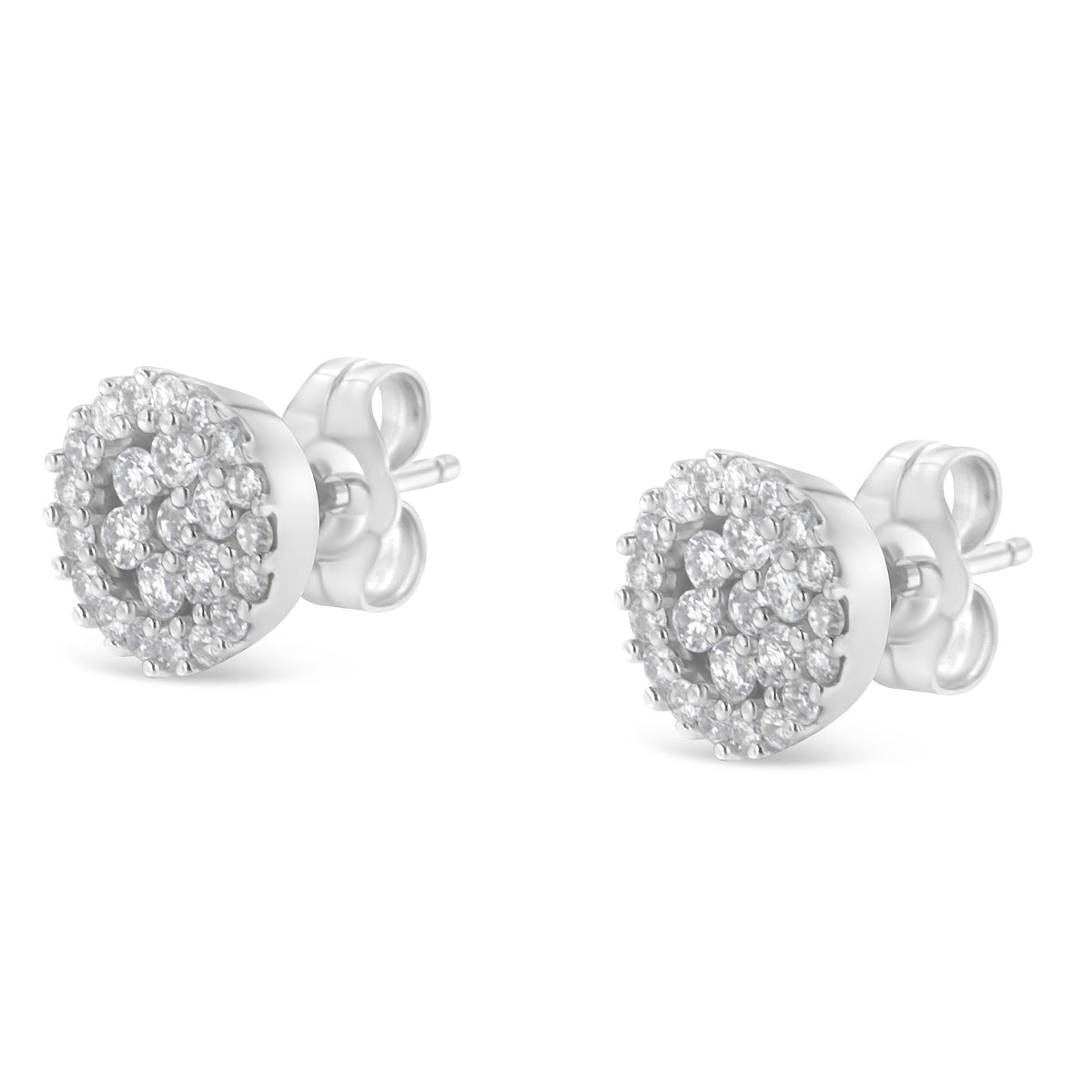 14K White Gold 1/2 Cttw Brilliant-Cut Diamond Halo-Style Cluster Round Button Stud Earrings (H-I Color, I1-I2 Clarity) - LinkagejewelrydesignLinkagejewelrydesign