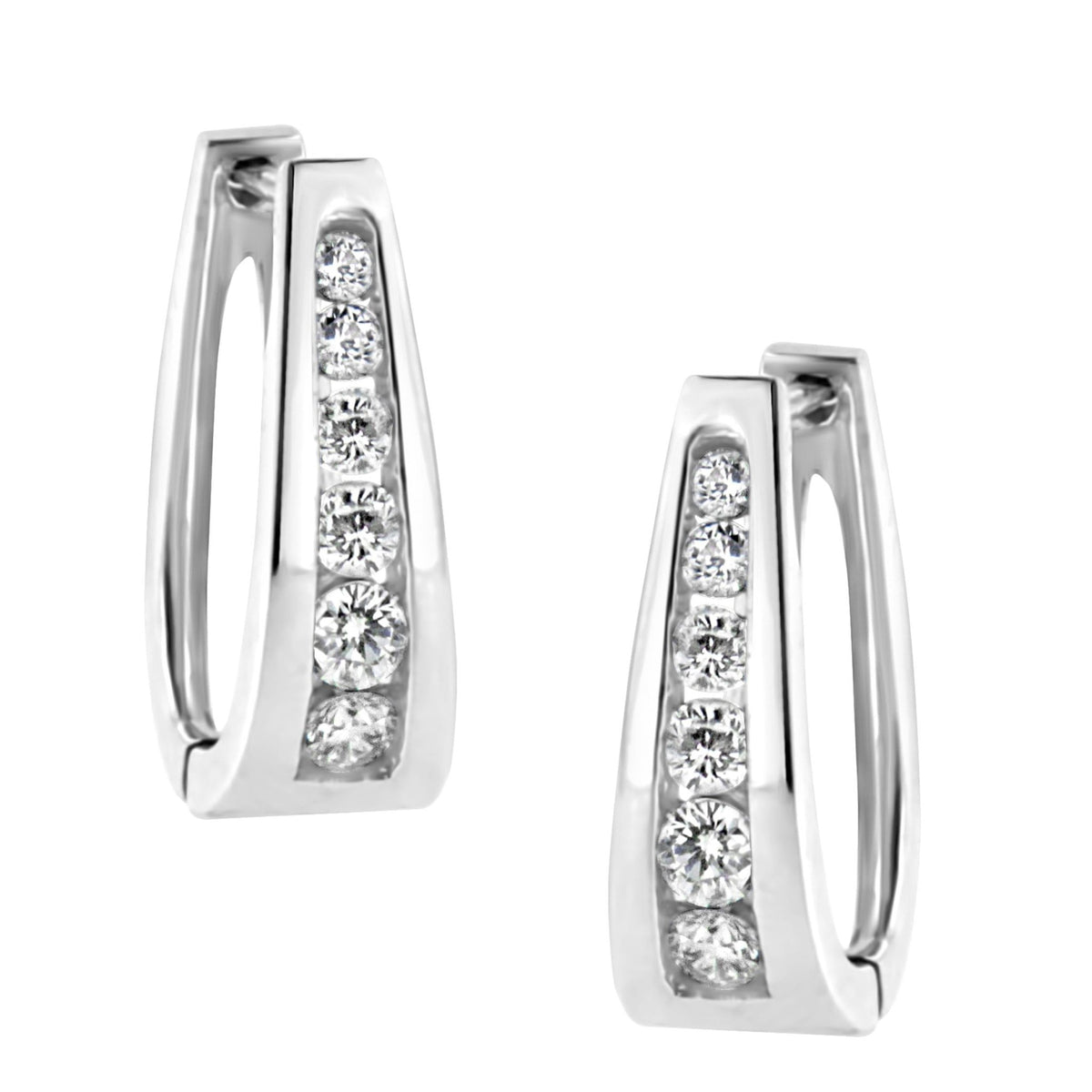 14k White Gold 1/2 Cttw Channel Set Round Brilliant Diamond Huggy Hoop Earrings (I-J Color, I2-I3 Clarity) - LinkagejewelrydesignLinkagejewelrydesign