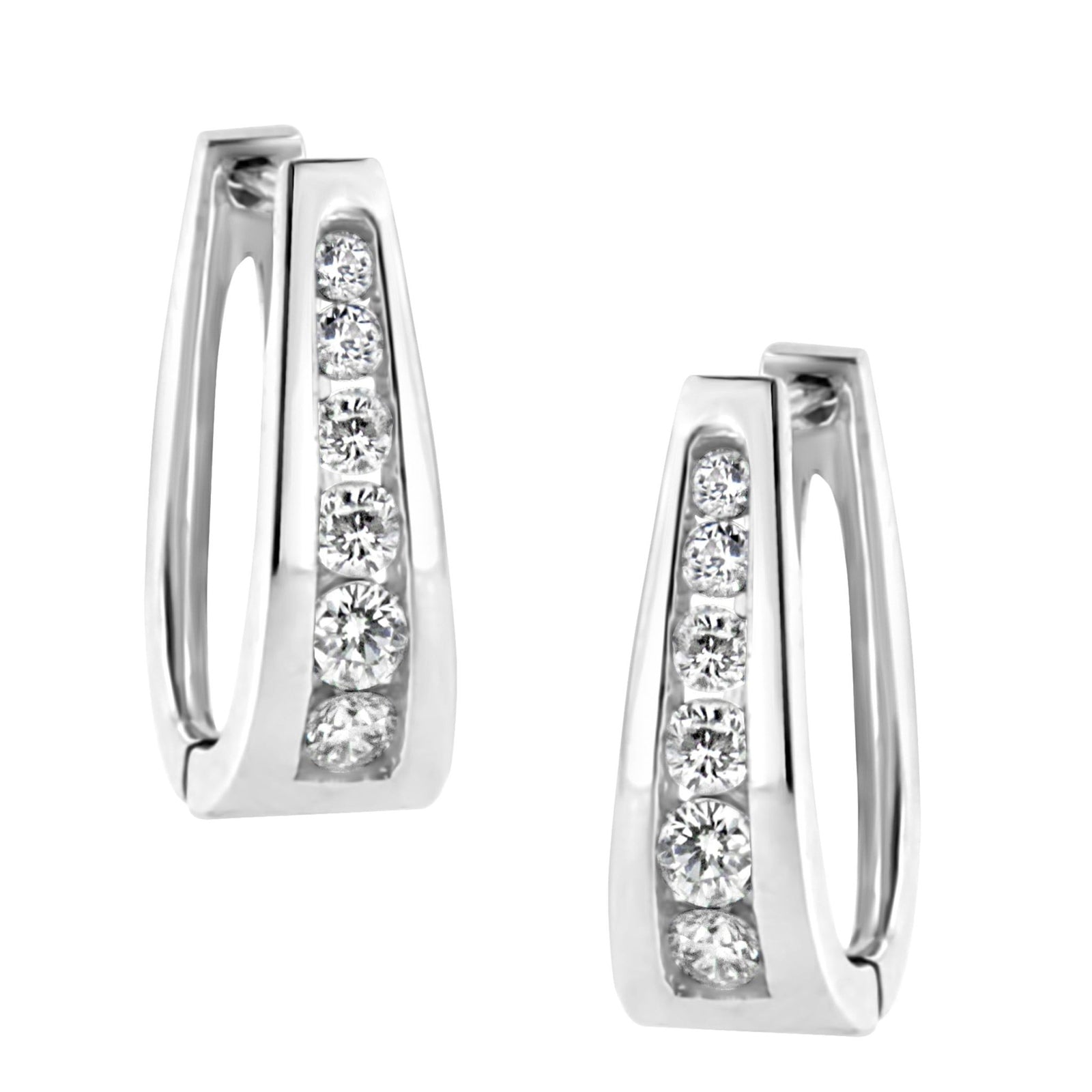 14k White Gold 1/2 Cttw Channel Set Round Brilliant Diamond Huggy Hoop Earrings (I-J Color, I2-I3 Clarity) - LinkagejewelrydesignLinkagejewelrydesign