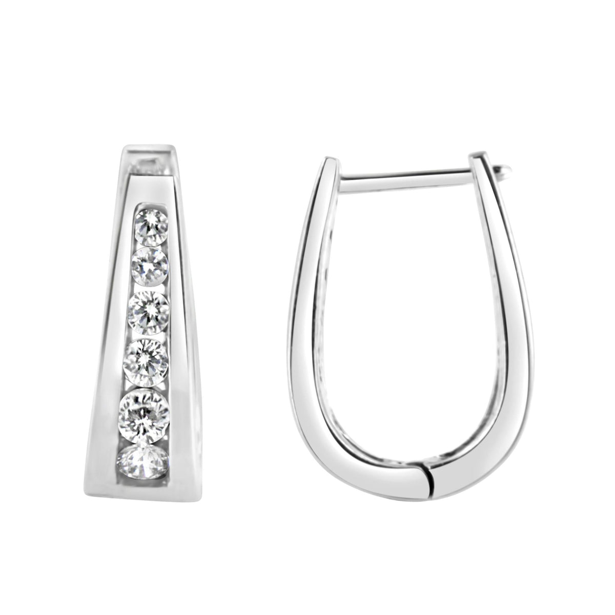 14k White Gold 1/2 Cttw Channel Set Round Brilliant Diamond Huggy Hoop Earrings (I-J Color, I2-I3 Clarity) - LinkagejewelrydesignLinkagejewelrydesign