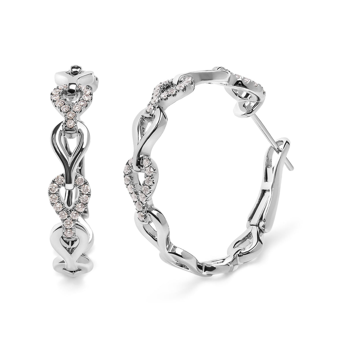 14K White Gold 1/2 Cttw Diamond Open Link Hoop Earrings (G-H Color, SI1-SI2 Clarity) - LinkagejewelrydesignLinkagejewelrydesign