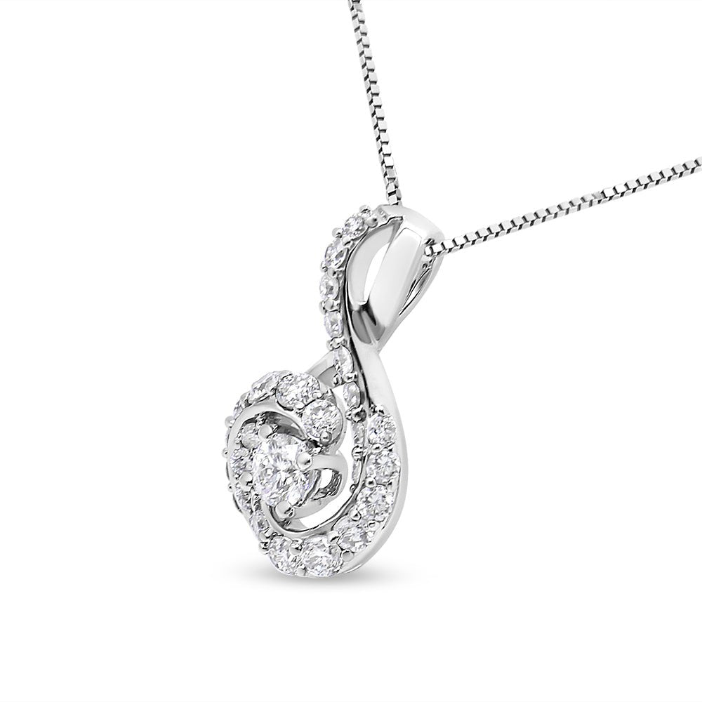 14K White Gold 1/2 Cttw Diamond Open &quot;S&quot; Swirl Halo Pendant 18&quot; Pendant Necklace (J-K Color, SI2-I1 Clarity) - LinkagejewelrydesignLinkagejewelrydesign