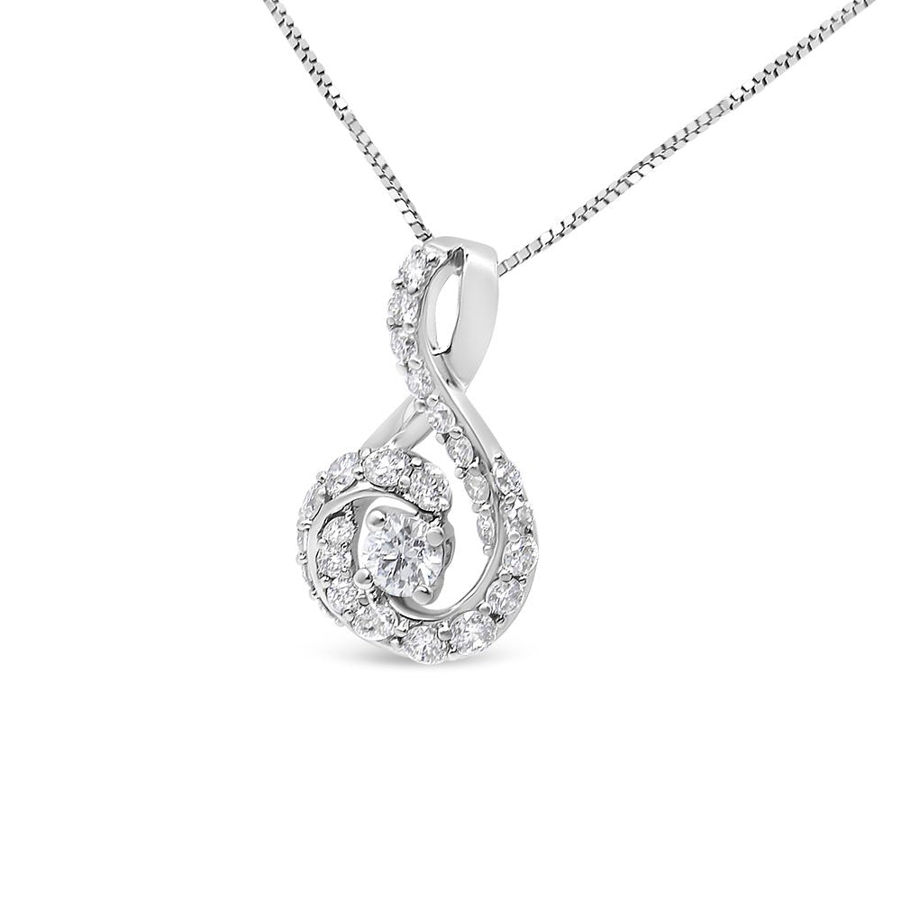 14K White Gold 1/2 Cttw Diamond Open &quot;S&quot; Swirl Halo Pendant 18&quot; Pendant Necklace (J-K Color, SI2-I1 Clarity) - LinkagejewelrydesignLinkagejewelrydesign