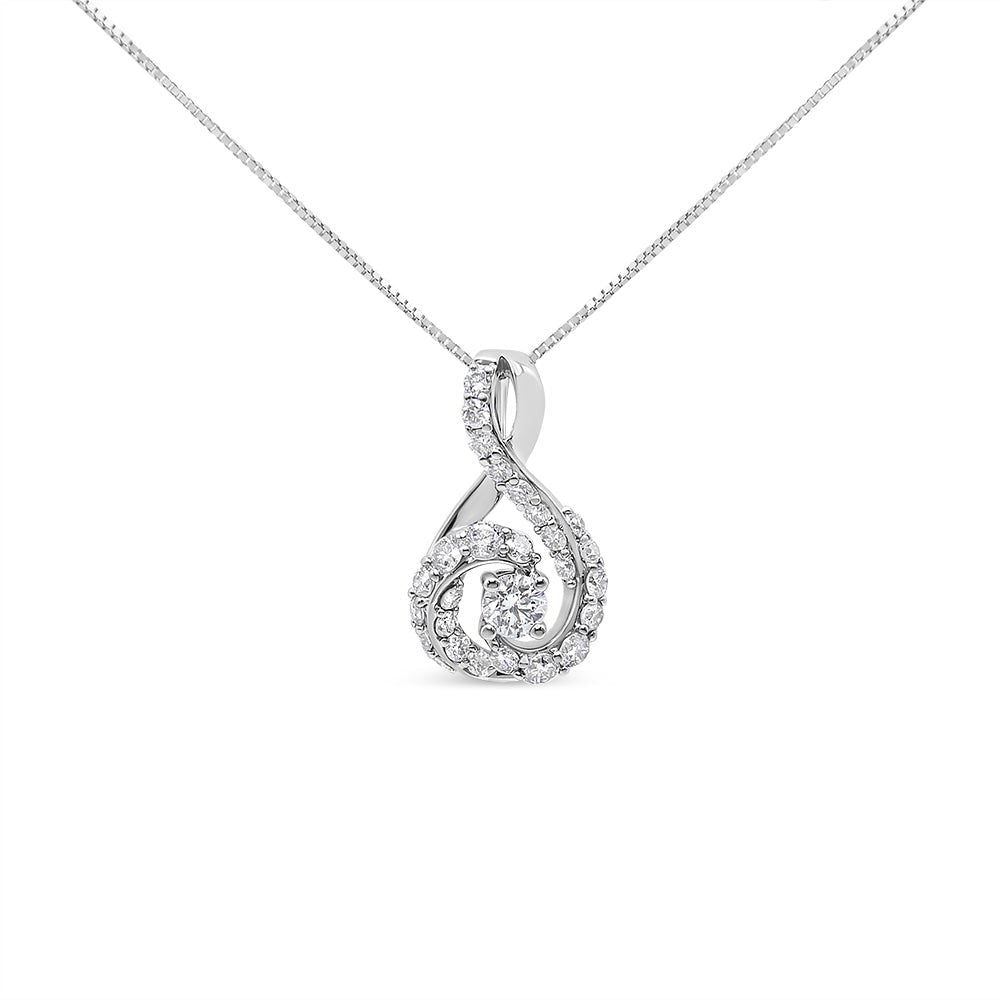 14K White Gold 1/2 Cttw Diamond Open "S" Swirl Halo Pendant 18" Pendant Necklace (J-K Color, SI2-I1 Clarity) - LinkagejewelrydesignLinkagejewelrydesign