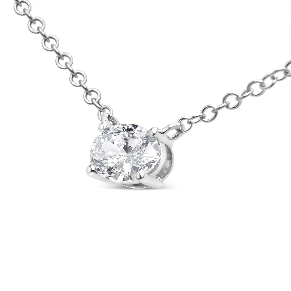 14K White Gold 1/2 Cttw Lab Grown Oval Shape Solitaire Diamond East West 18&quot; Pendant Necklace (E-F Color, VS1-VS2 Clarity) - LinkagejewelrydesignLinkagejewelrydesign