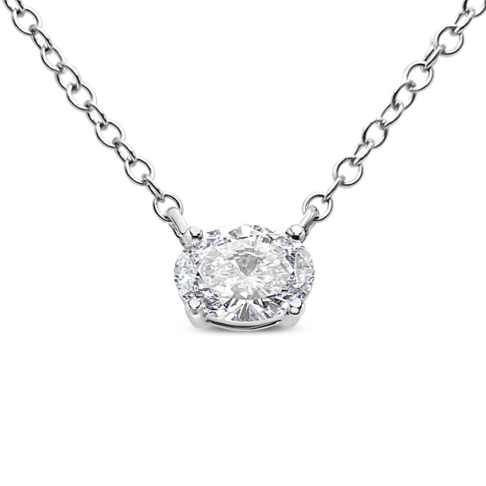 14K White Gold 1/2 Cttw Lab Grown Oval Shape Solitaire Diamond East West 18" Pendant Necklace (E-F Color, VS1-VS2 Clarity) - LinkagejewelrydesignLinkagejewelrydesign