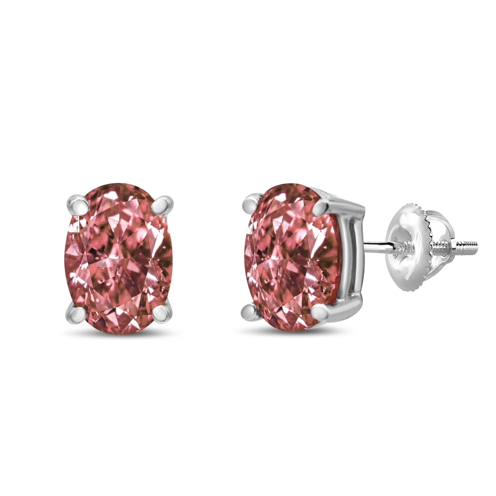 14K White Gold 1/2 Cttw Lab Grown Pink Oval 4 Prong Set Classic Diamond Solitaire Stud Earrings (Pink Color, VS2 - SI1 Clarity) - LinkagejewelrydesignLinkagejewelrydesign