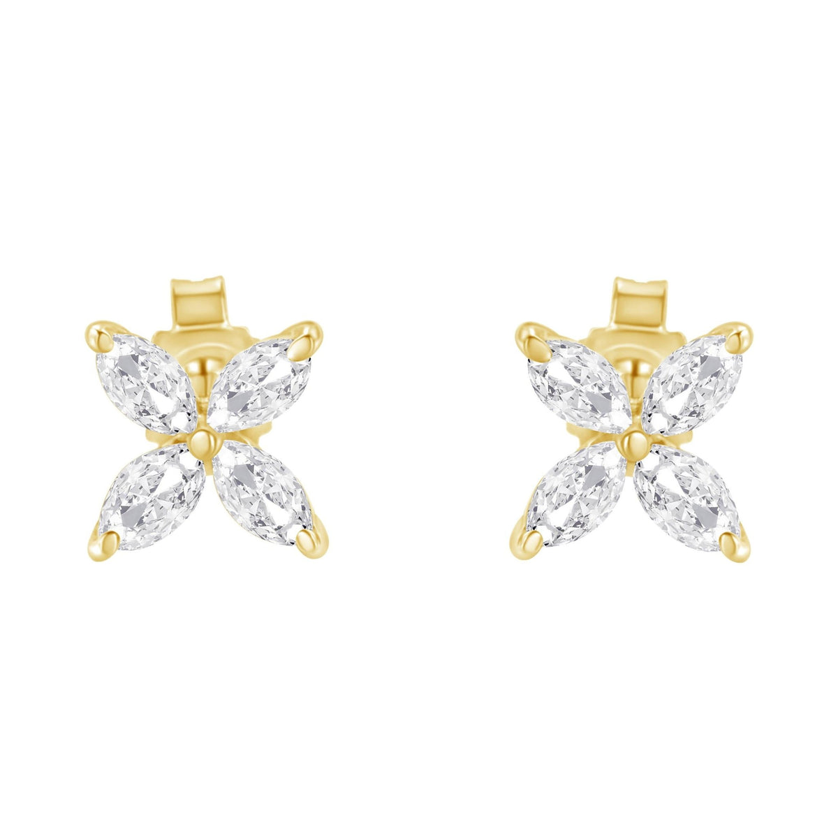 14K White Gold 1/2 Cttw Marquise Diamond 8 Stone Floral Leaf Stud Earrings (H-I Color, SI1-SI2 Clarity) - LinkagejewelrydesignLinkagejewelrydesign