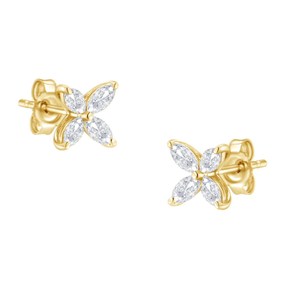 14K White Gold 1/2 Cttw Marquise Diamond 8 Stone Floral Leaf Stud Earrings (H-I Color, SI1-SI2 Clarity) - LinkagejewelrydesignLinkagejewelrydesign