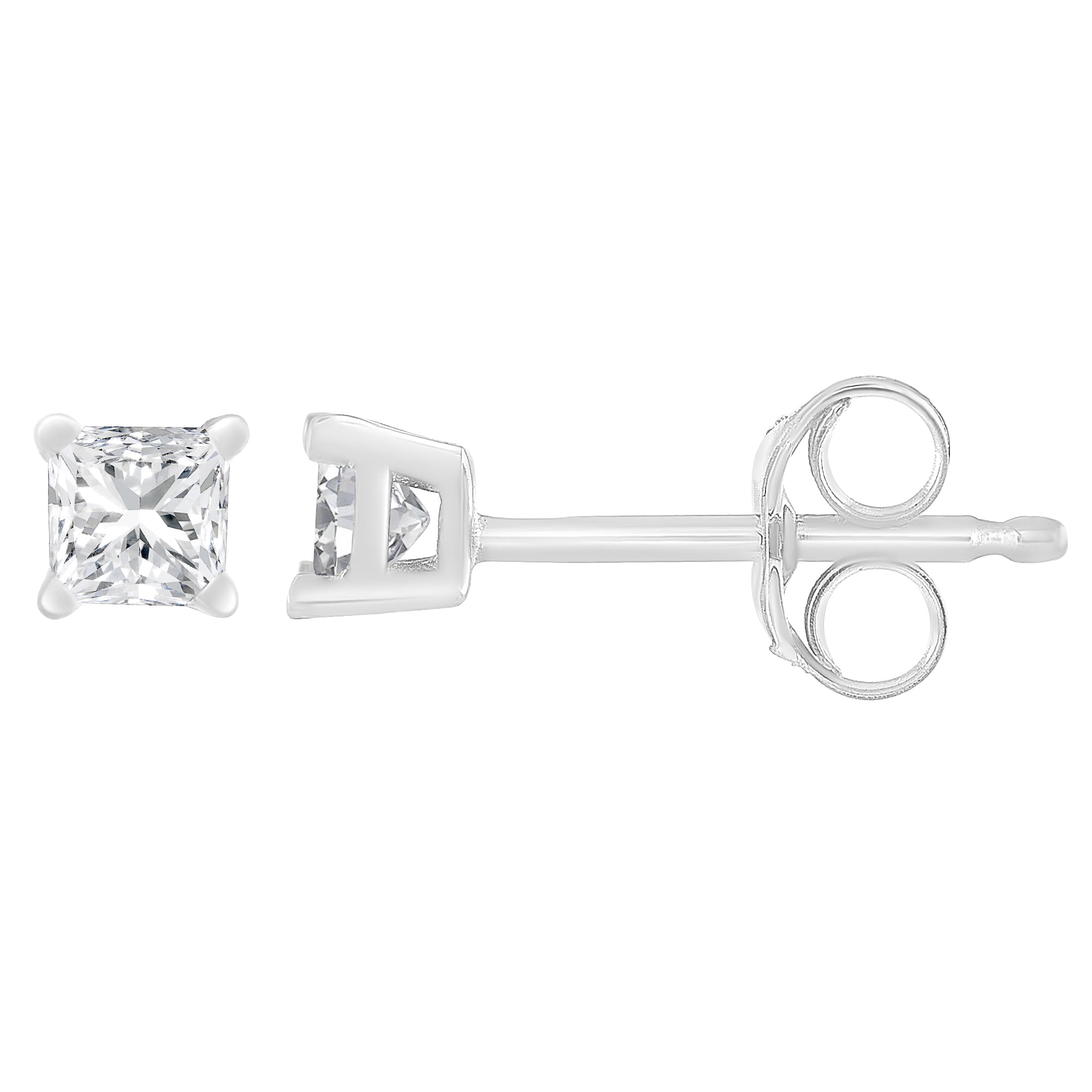 14K White Gold 1/2 Cttw Princess-Cut Square Near Colorless Diamond Classic 4-Prong Solitaire Stud Earrings (H-I Color, I1-I2 Clarity) - LinkagejewelrydesignLinkagejewelrydesign