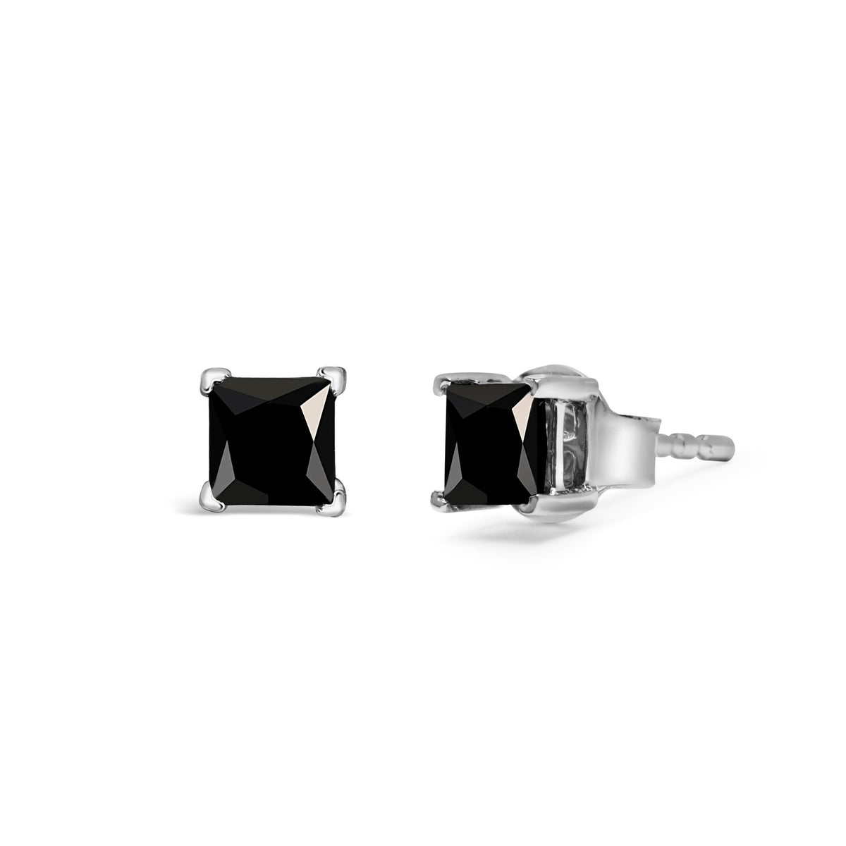 14K White Gold 1/2 Cttw Princess-Cut Treated Black Diamond Classic 4-Prong Stud Earrings with Push Backs (Fancy Color-Enhanced, I2-I3 Clarity) - LinkagejewelrydesignLinkagejewelrydesign