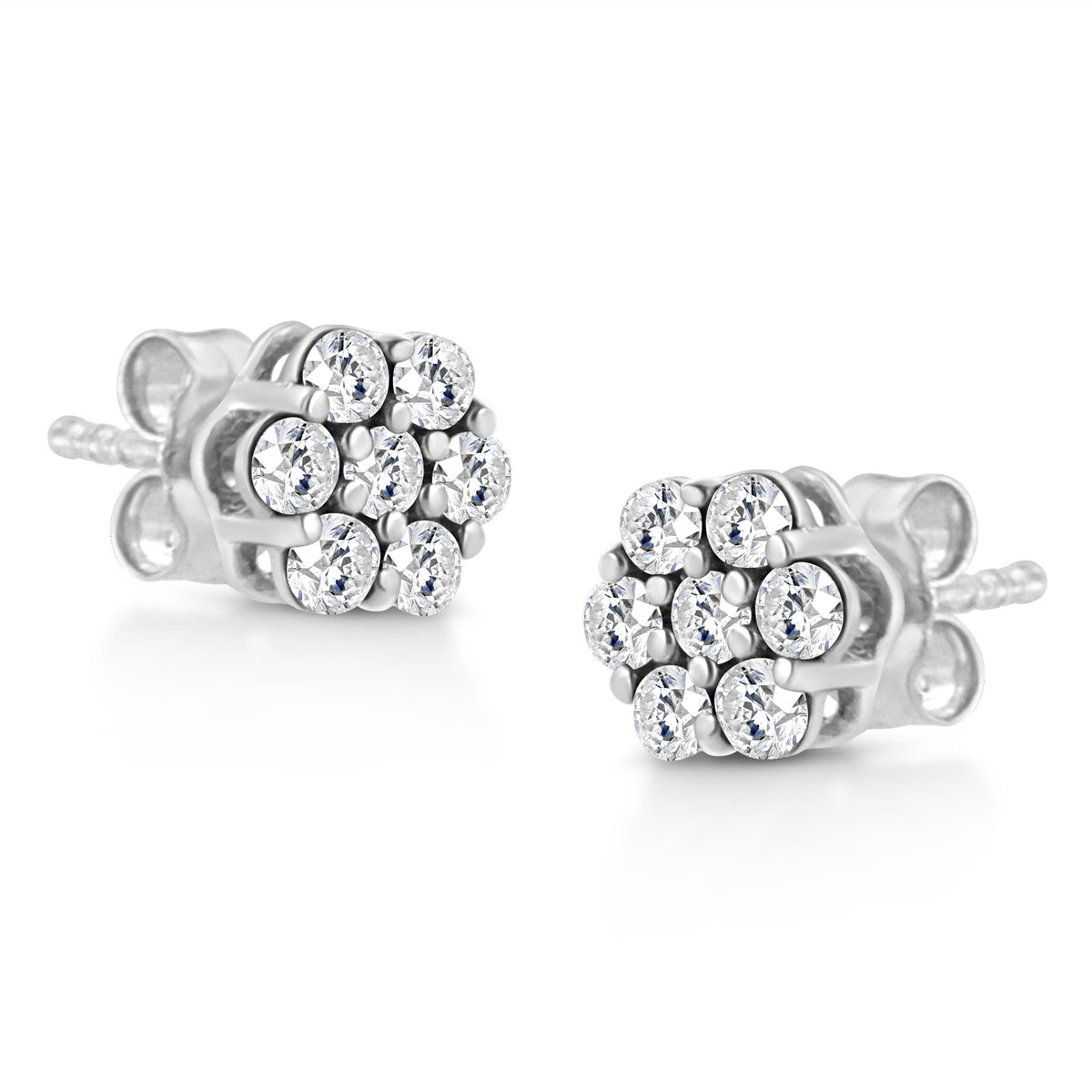 14K White Gold 1/2 Cttw Prong Set Round-Cut Diamond Flower Stud Earring (H-I Color, I1-I2 Clarity) - LinkagejewelrydesignLinkagejewelrydesign