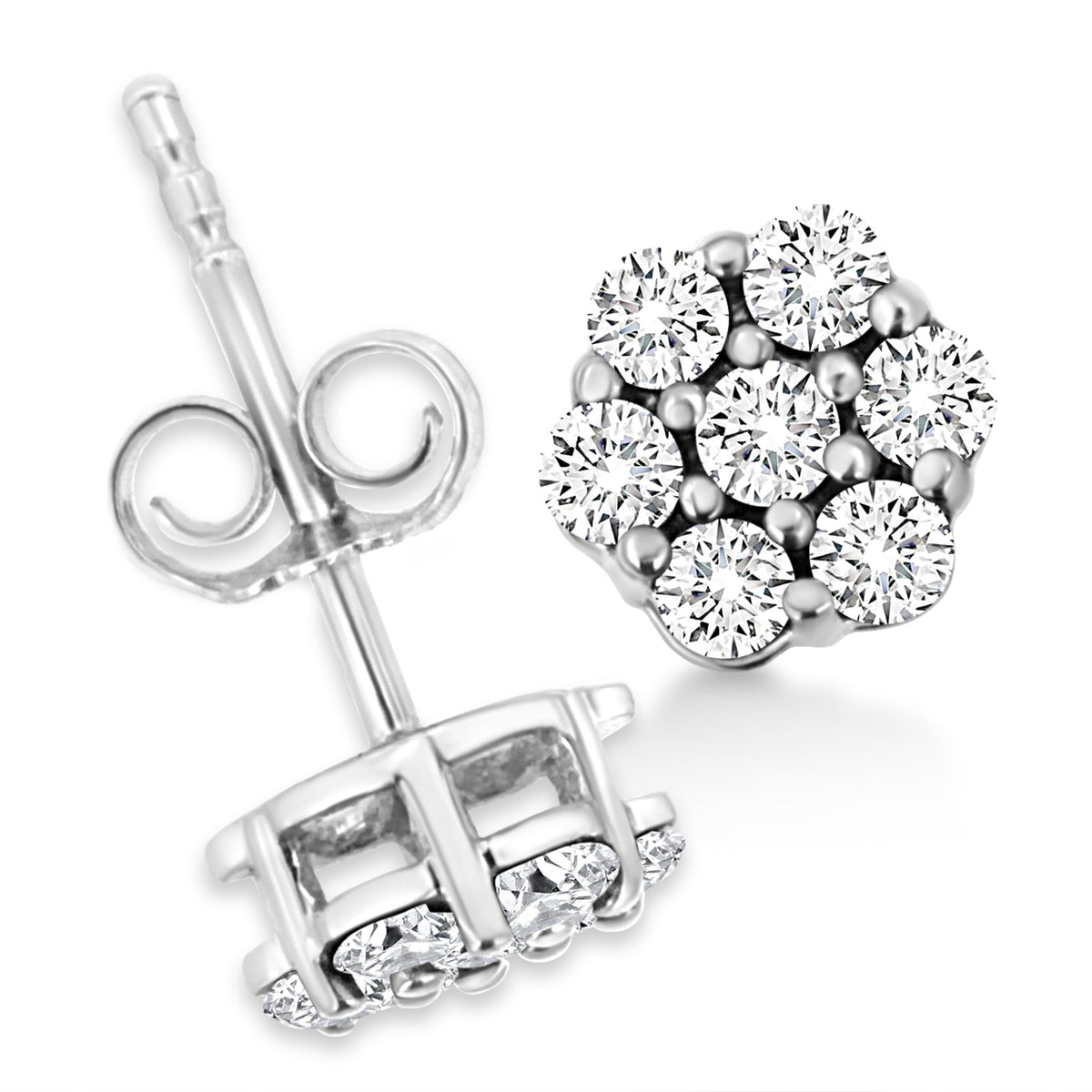 14K White Gold 1/2 Cttw Prong Set Round-Cut Diamond Flower Stud Earring (H-I Color, I1-I2 Clarity) - LinkagejewelrydesignLinkagejewelrydesign