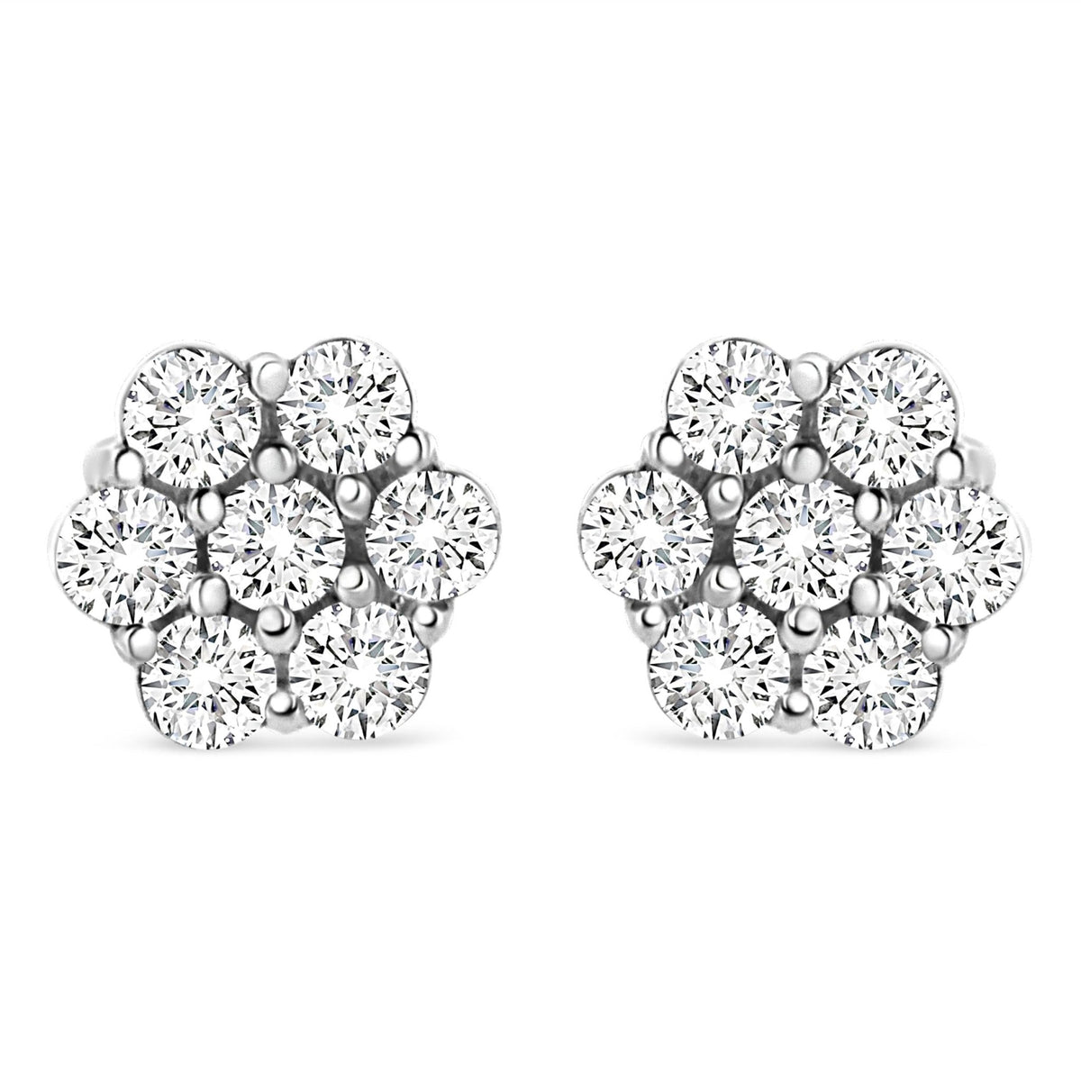 14K White Gold 1/2 cttw Round-Cut Diamond Floral Stud Earrings (I-J Color, SI2-I1 Clarity) - LinkagejewelrydesignLinkagejewelrydesign