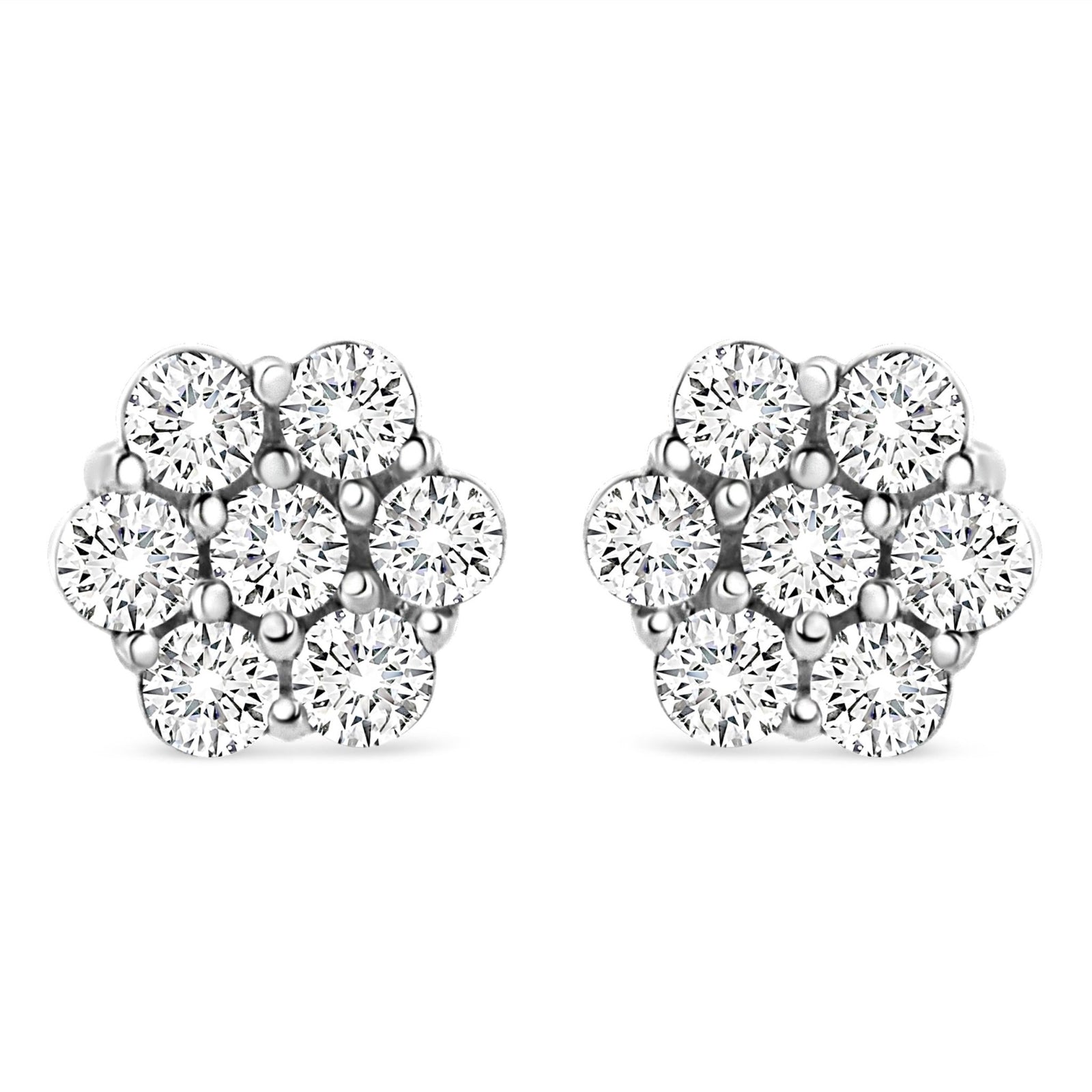 14K White Gold 1/2 cttw Round-Cut Diamond Floral Stud Earrings (I-J Color, SI2-I1 Clarity) - LinkagejewelrydesignLinkagejewelrydesign