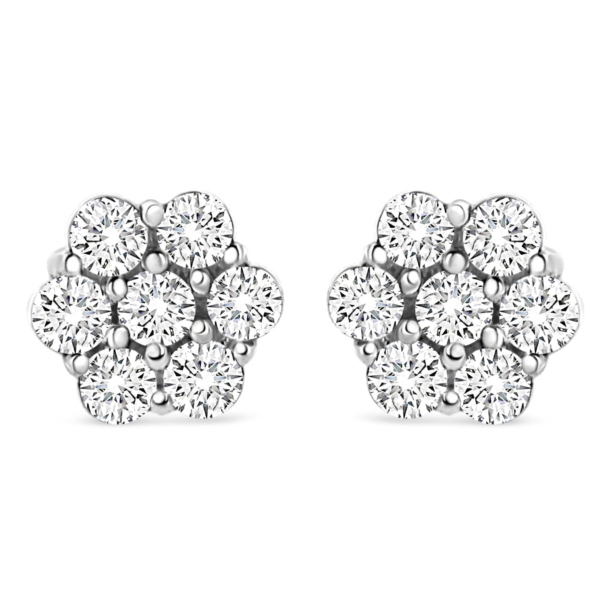 14K White Gold 1/2 cttw Round-Cut Diamond Floral Stud Earrings (I-J Color, SI2-I1 Clarity) - LinkagejewelrydesignLinkagejewelrydesign