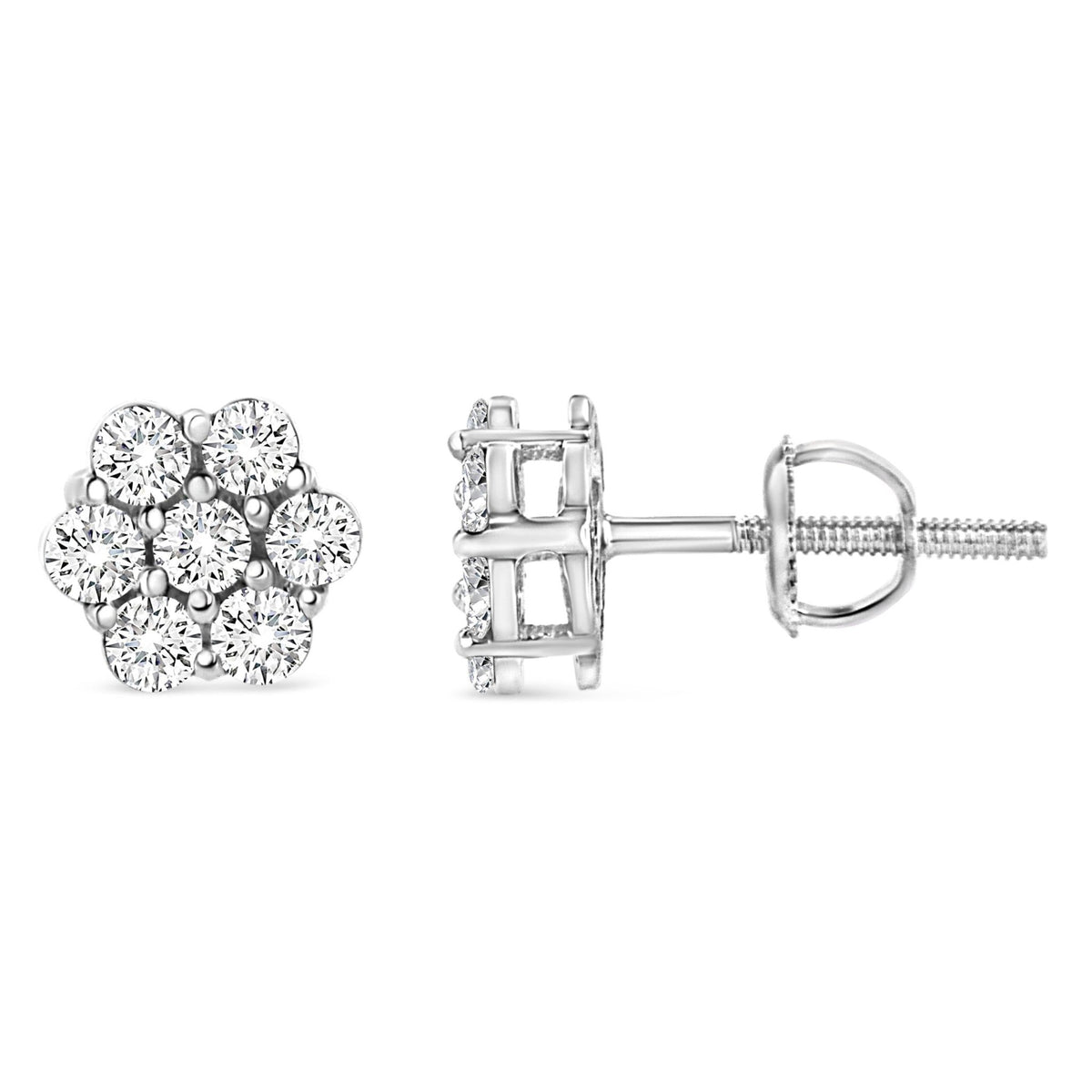 14K White Gold 1/2 cttw Round-Cut Diamond Floral Stud Earrings (I-J Color, SI2-I1 Clarity) - LinkagejewelrydesignLinkagejewelrydesign