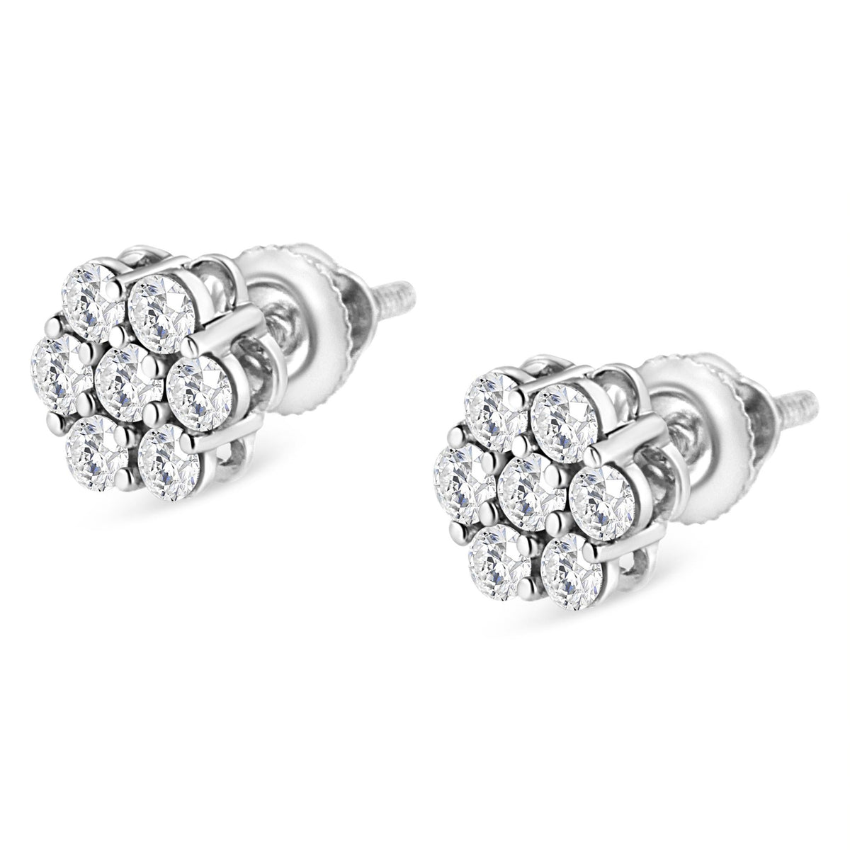 14K White Gold 1/2 cttw Round-Cut Diamond Floral Stud Earrings (I-J Color, SI2-I1 Clarity) - LinkagejewelrydesignLinkagejewelrydesign