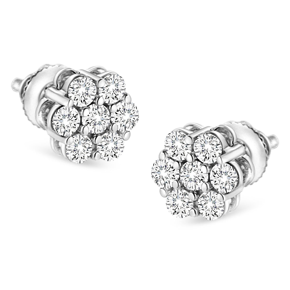 14K White Gold 1/2 cttw Round-Cut Diamond Floral Stud Earrings (I-J Color, SI2-I1 Clarity) - LinkagejewelrydesignLinkagejewelrydesign