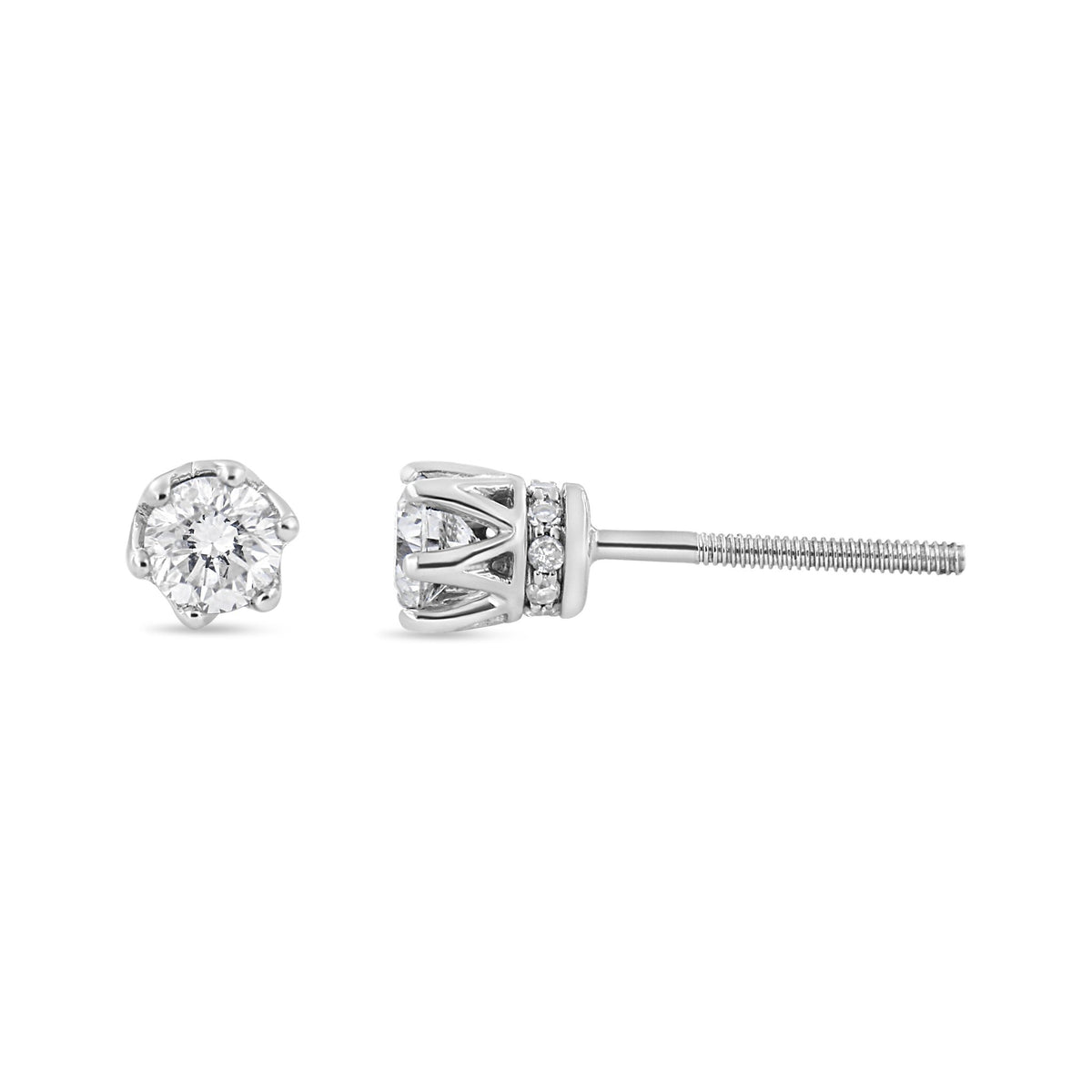 14K White Gold 1/2 Cttw Round Diamond 6 Prong Crown Stud Earrings (I-J Color, I1-I2 Clarity) - LinkagejewelrydesignLinkagejewelrydesign