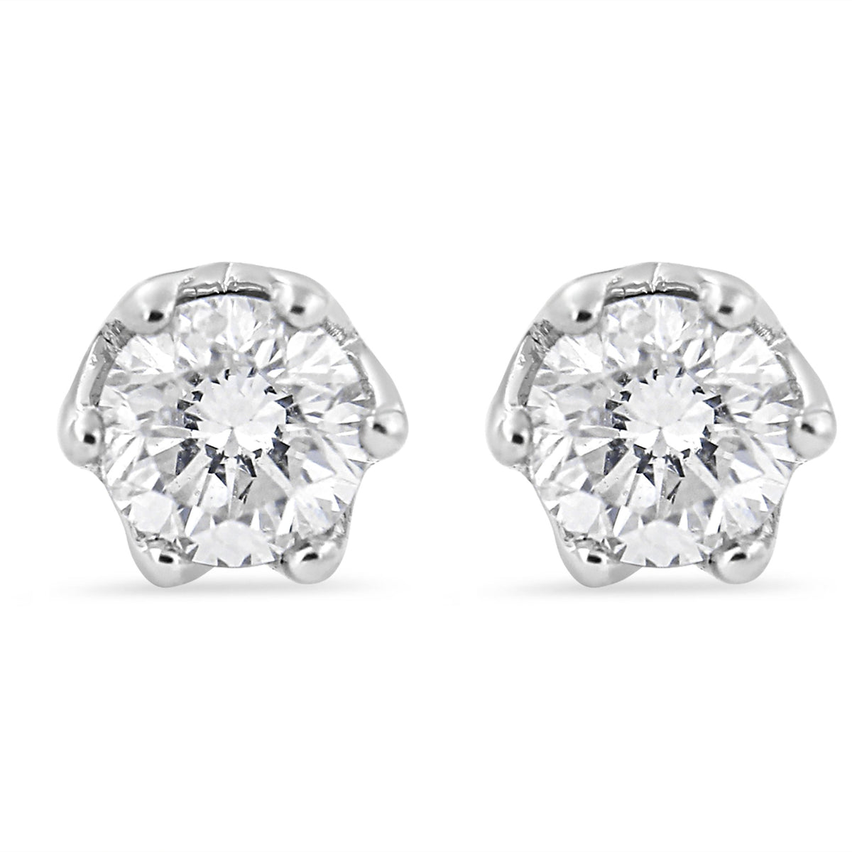 14K White Gold 1/2 Cttw Round Diamond 6 Prong Crown Stud Earrings (I-J Color, I1-I2 Clarity) - LinkagejewelrydesignLinkagejewelrydesign