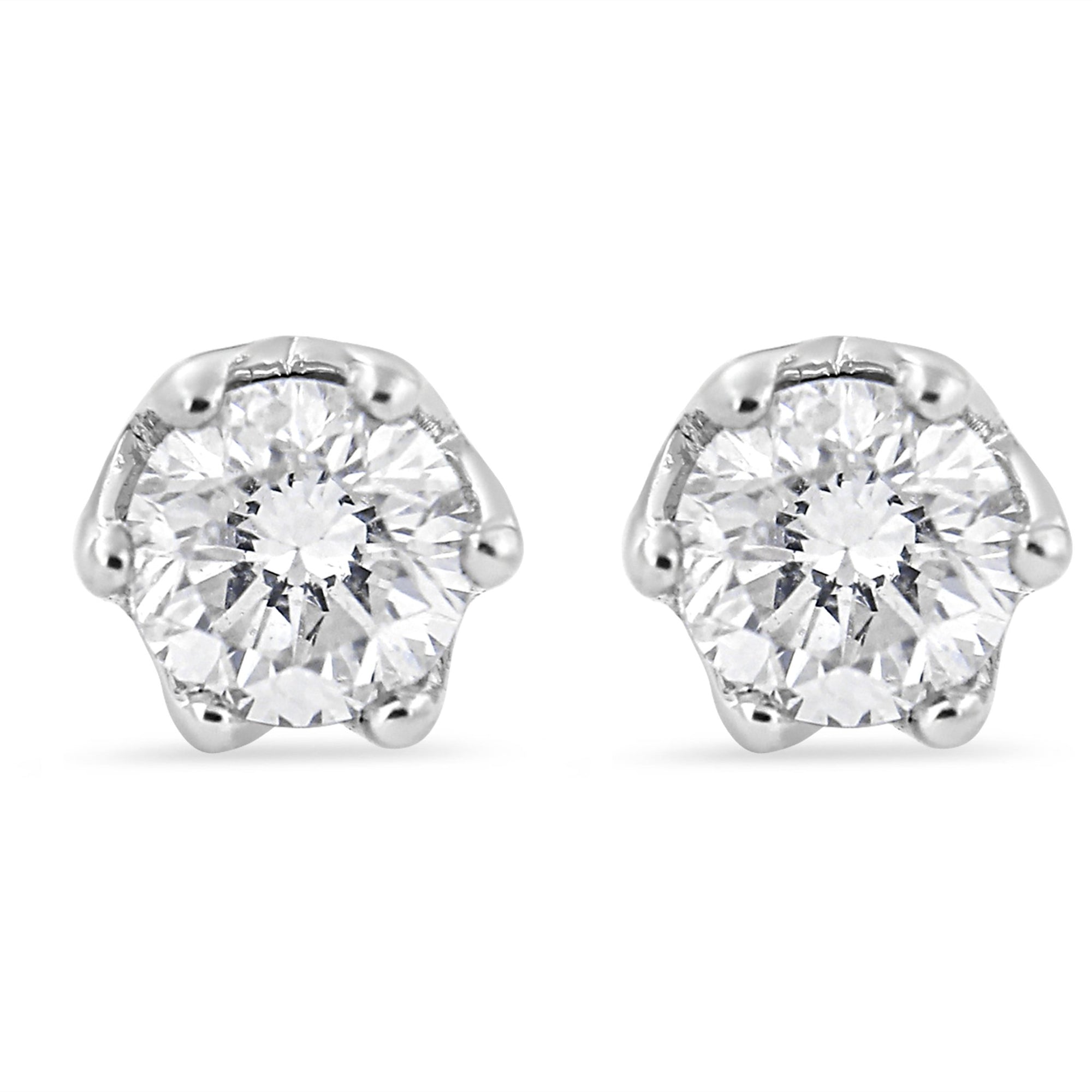 14K White Gold 1/2 Cttw Round Diamond 6 Prong Crown Stud Earrings (I-J Color, I1-I2 Clarity) - LinkagejewelrydesignLinkagejewelrydesign