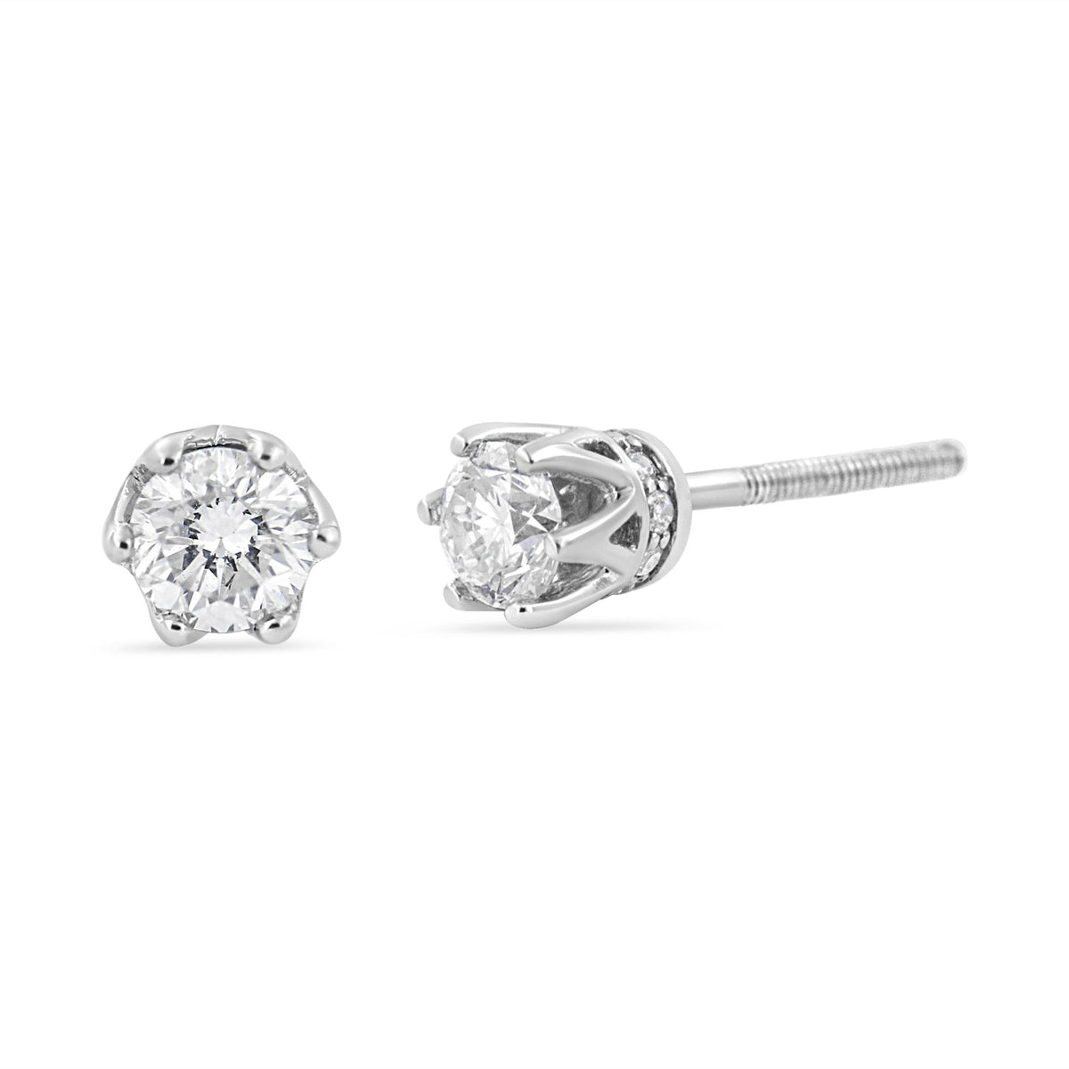 14K White Gold 1/2 Cttw Round Diamond 6 Prong Crown Stud Earrings (I-J Color, I1-I2 Clarity) - LinkagejewelrydesignLinkagejewelrydesign