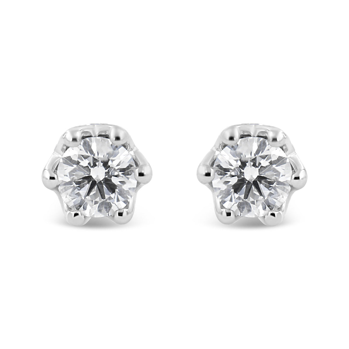 14K White Gold 1/2 Cttw Round Diamond Crown Stud Earring (I-J Color, I1-I2 Clarity) - LinkagejewelrydesignLinkagejewelrydesign