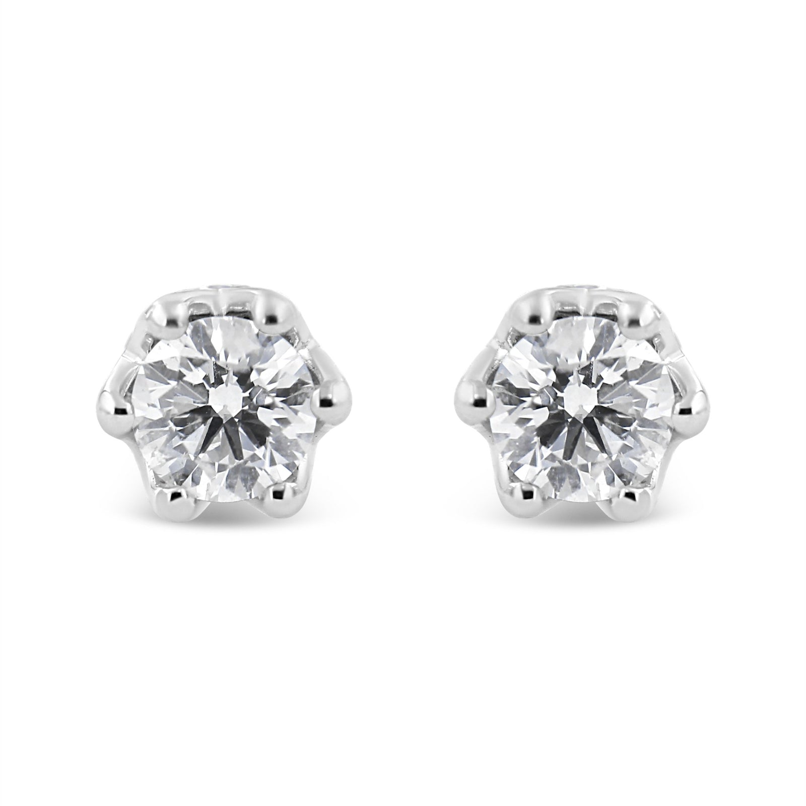 14K White Gold 1/2 Cttw Round Diamond Crown Stud Earring (I-J Color, I1-I2 Clarity) - LinkagejewelrydesignLinkagejewelrydesign