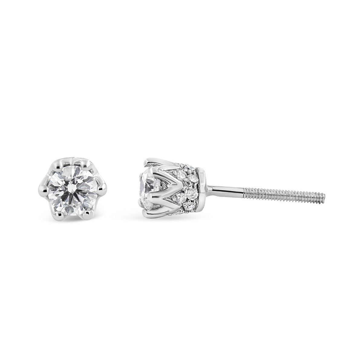 14K White Gold 1/2 Cttw Round Diamond Crown Stud Earring (I-J Color, I1-I2 Clarity) - LinkagejewelrydesignLinkagejewelrydesign
