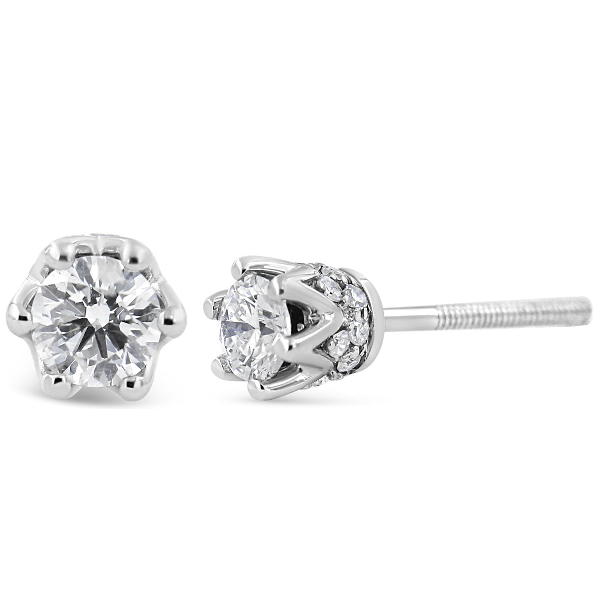 14K White Gold 1/2 Cttw Round Diamond Crown Stud Earring (I-J Color, I1-I2 Clarity) - LinkagejewelrydesignLinkagejewelrydesign