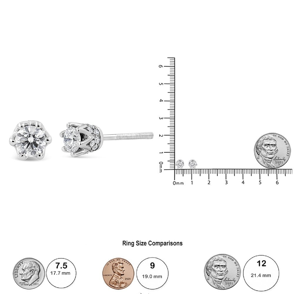 14K White Gold 1/2 Cttw Round Diamond Crown Stud Earring (I-J Color, I1-I2 Clarity) - LinkagejewelrydesignLinkagejewelrydesign