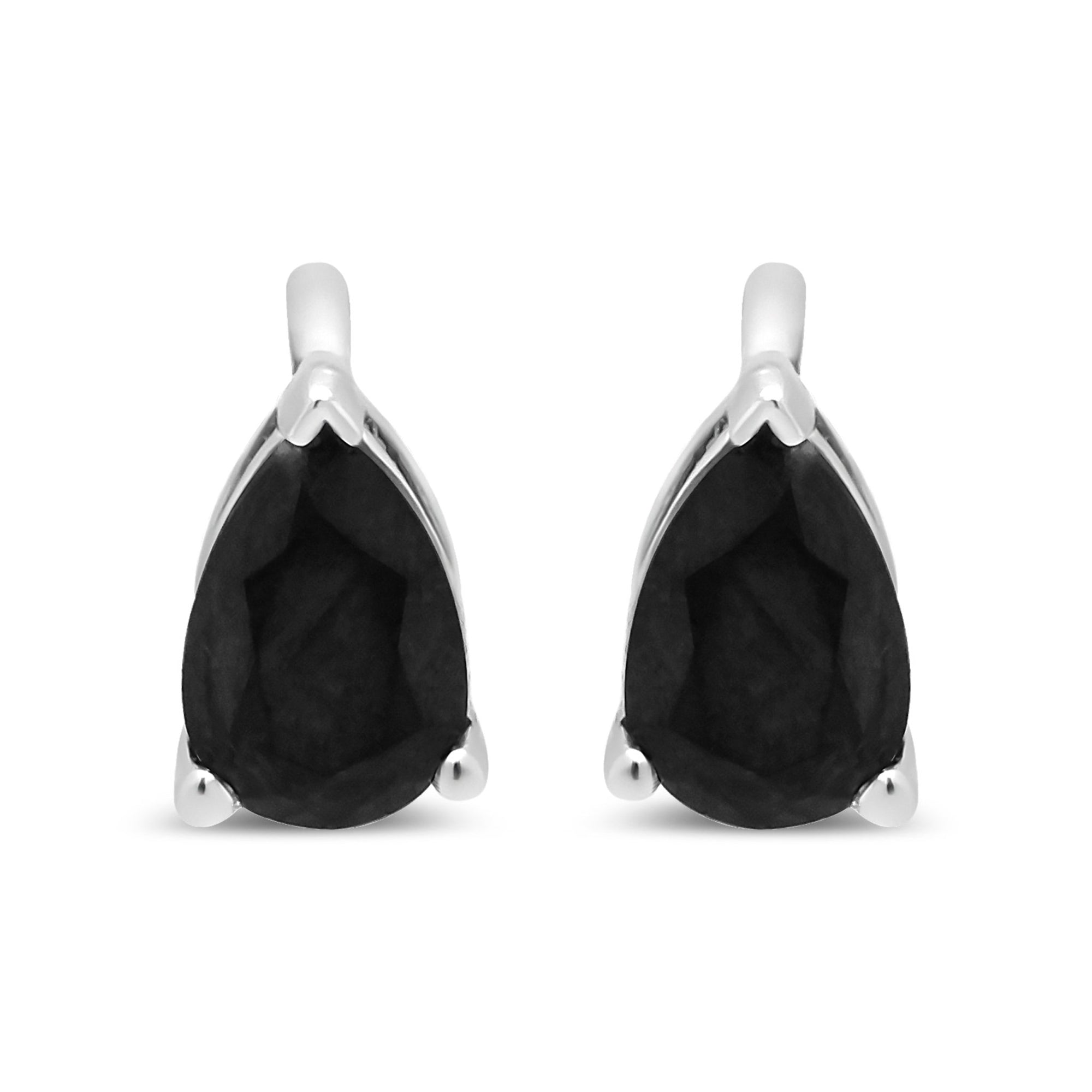 14K White Gold 1/2 Cttw Treated Black Pear Shaped Solitaire Diamond 3 Prong Stud Earrings (Black Color, VS2-SI1 Clarity) - LinkagejewelrydesignLinkagejewelrydesign