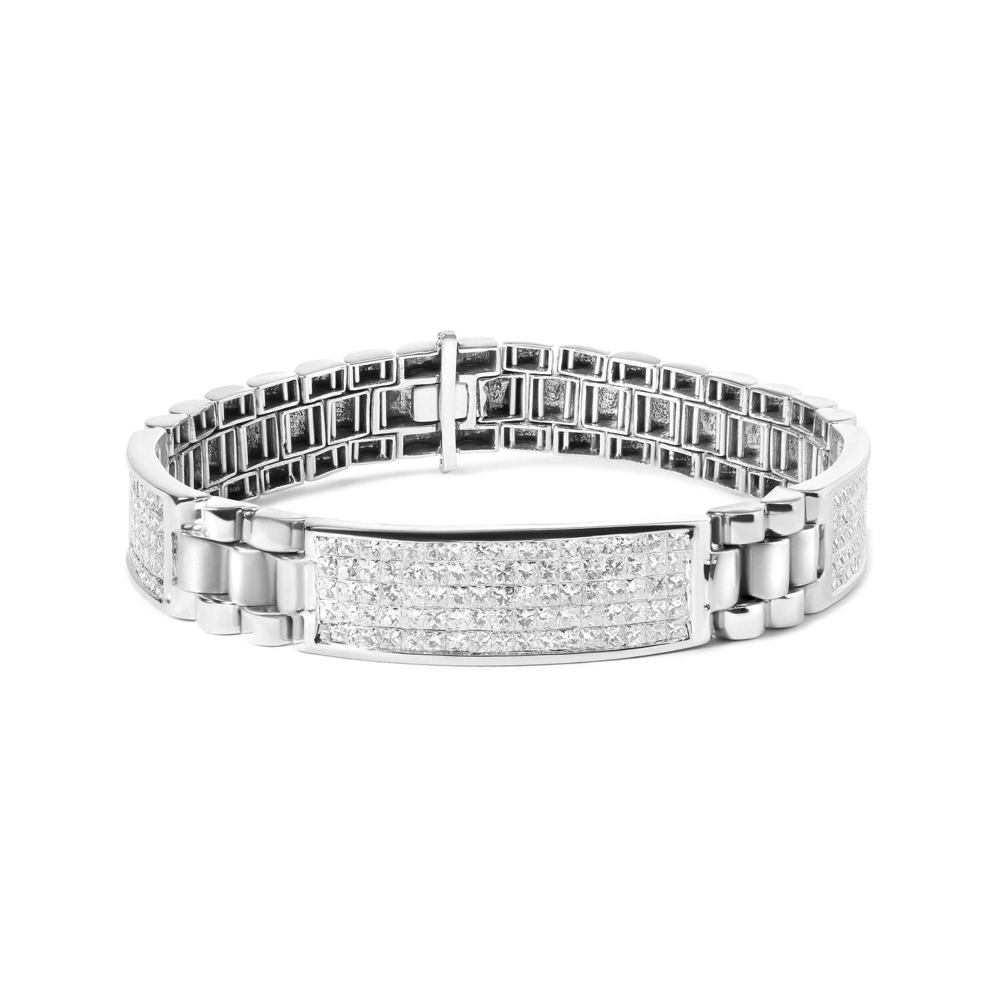 14K White Gold 12.0 Cttw Men's Invisible Set Princess Diamond Tennis Bracelet (G-H Color, VS1-VS2 Clarity) - Size 8.5" Inches - LinkagejewelrydesignLinkagejewelrydesign